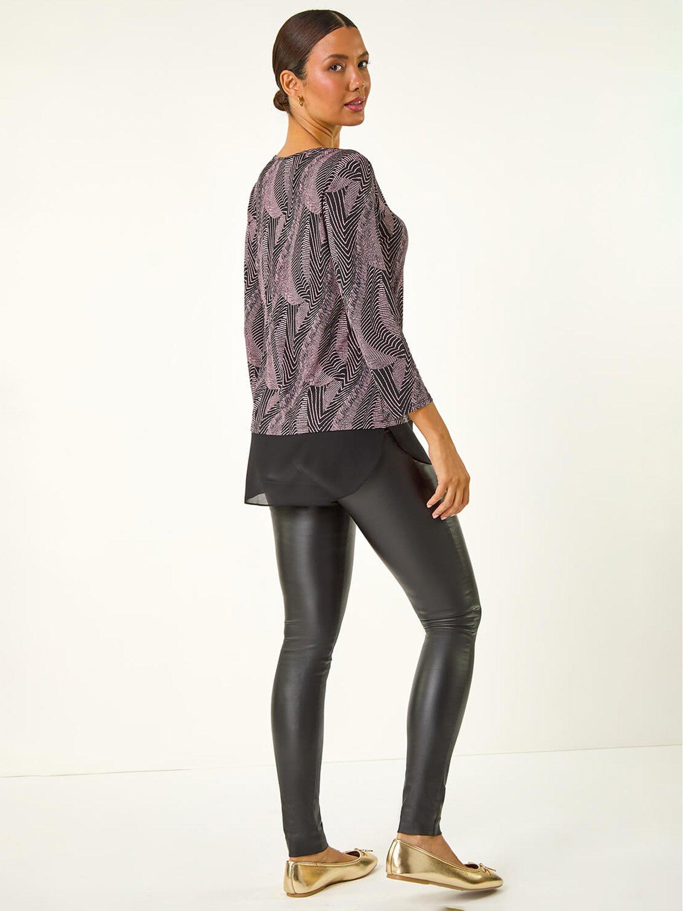  image of roman-printed-chiffon-hem-top-pink