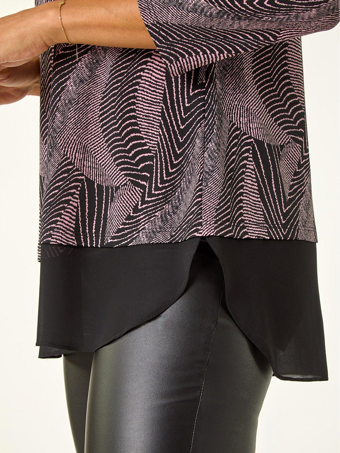  image of roman-printed-chiffon-hem-top-pink