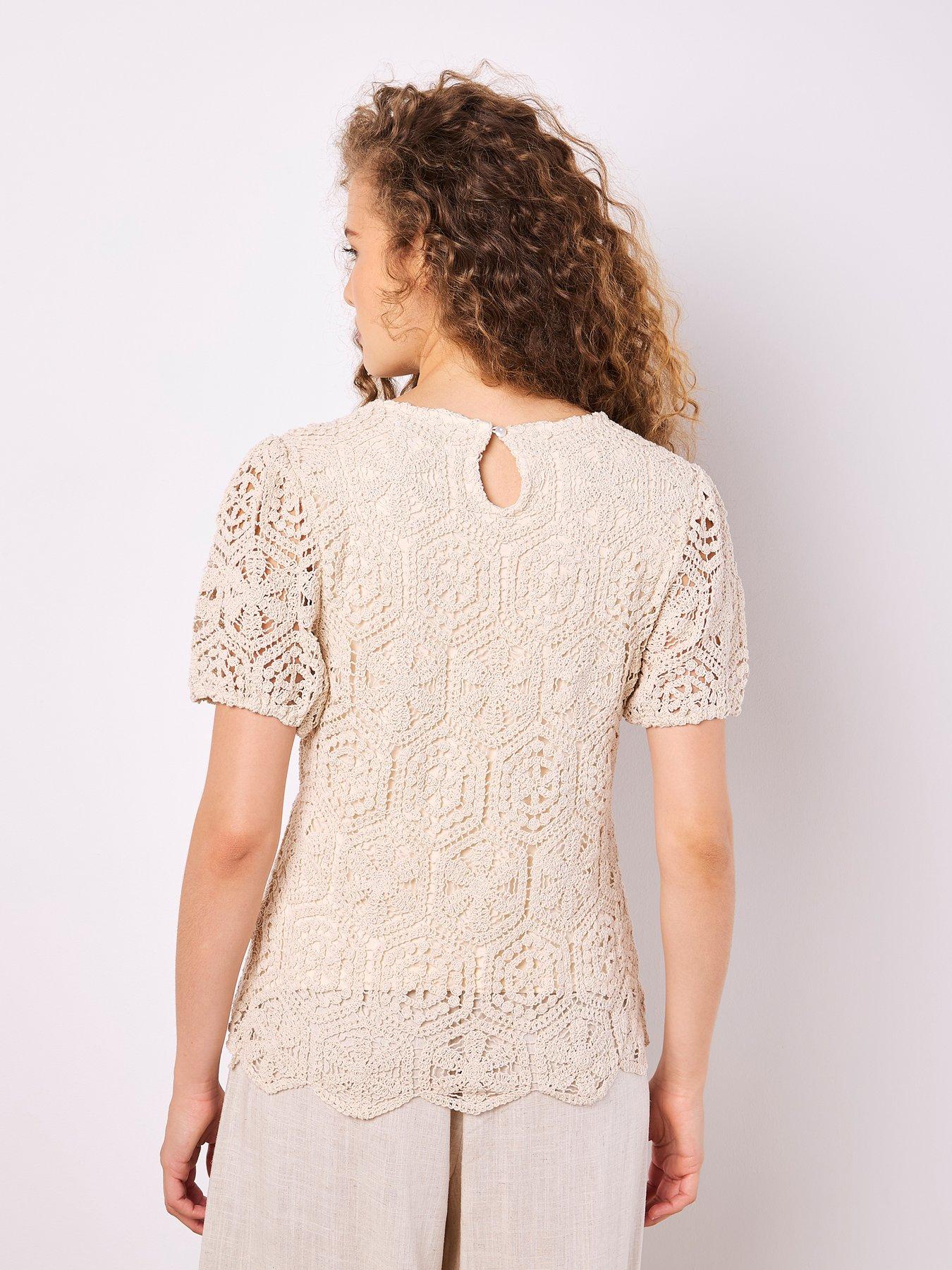  image of apricot-crochet-circles-puff-sleeve-tee-stone