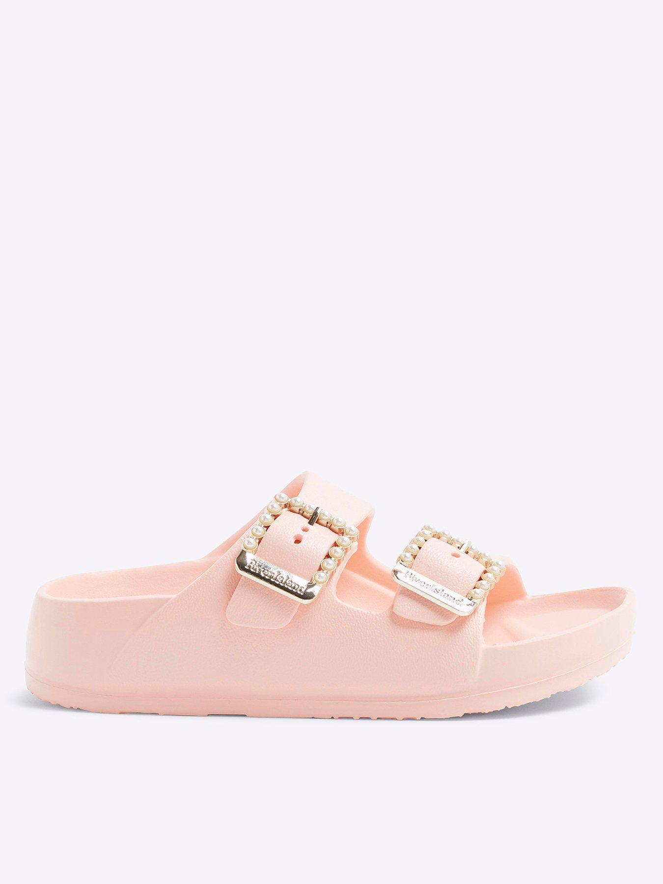 river-island-girls-pearl-double-buckle-sliders-coral