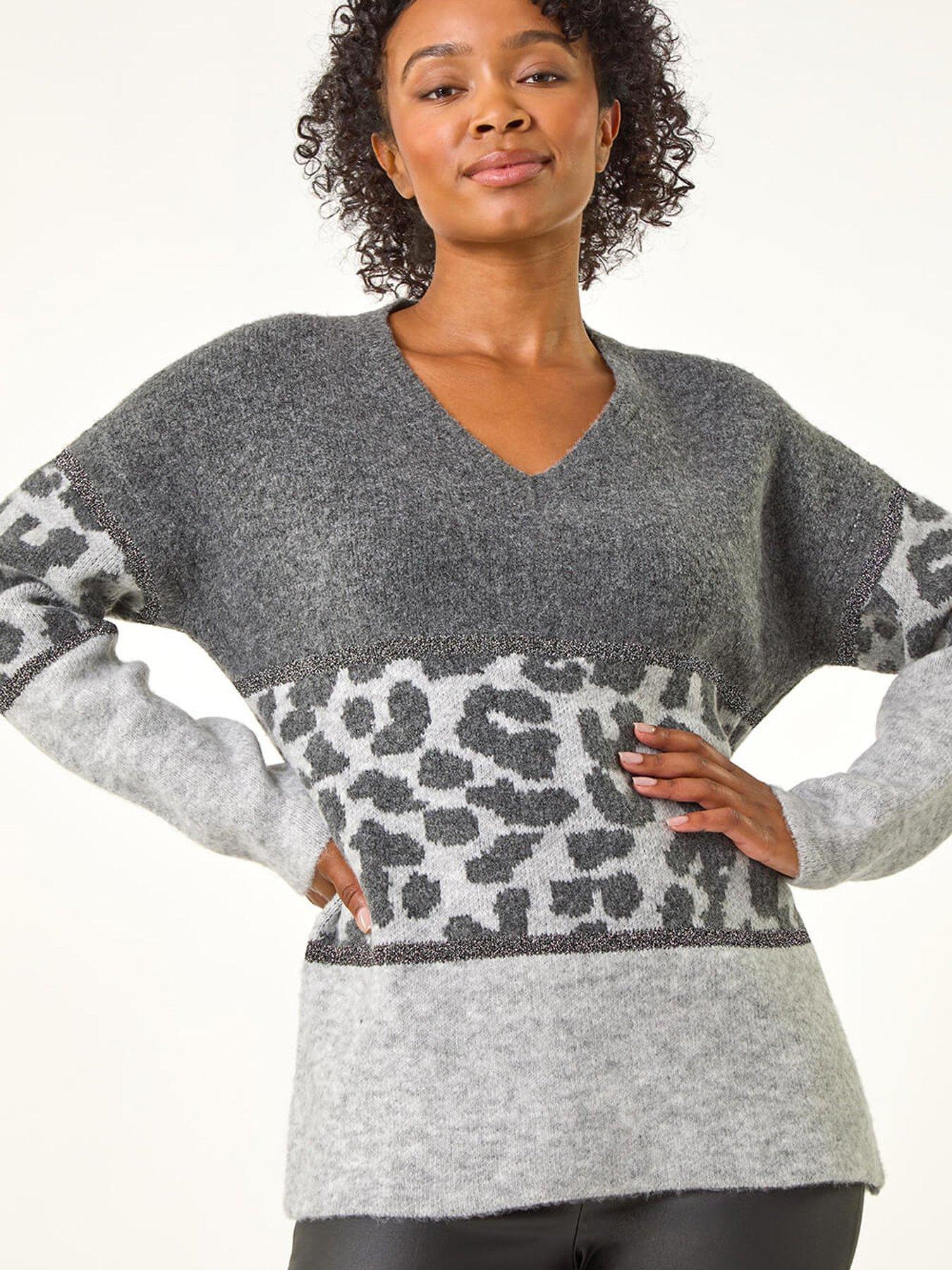 Roman Petite Animal Colourblock Stretch Jumper - Grey