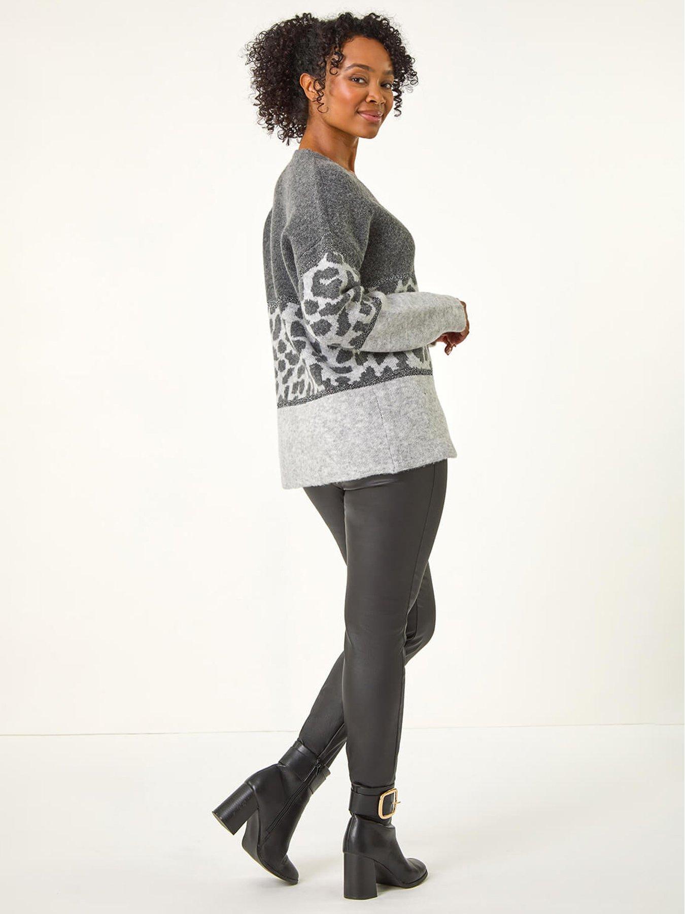  image of roman-petite-animal-colourblock-stretch-jumper-grey