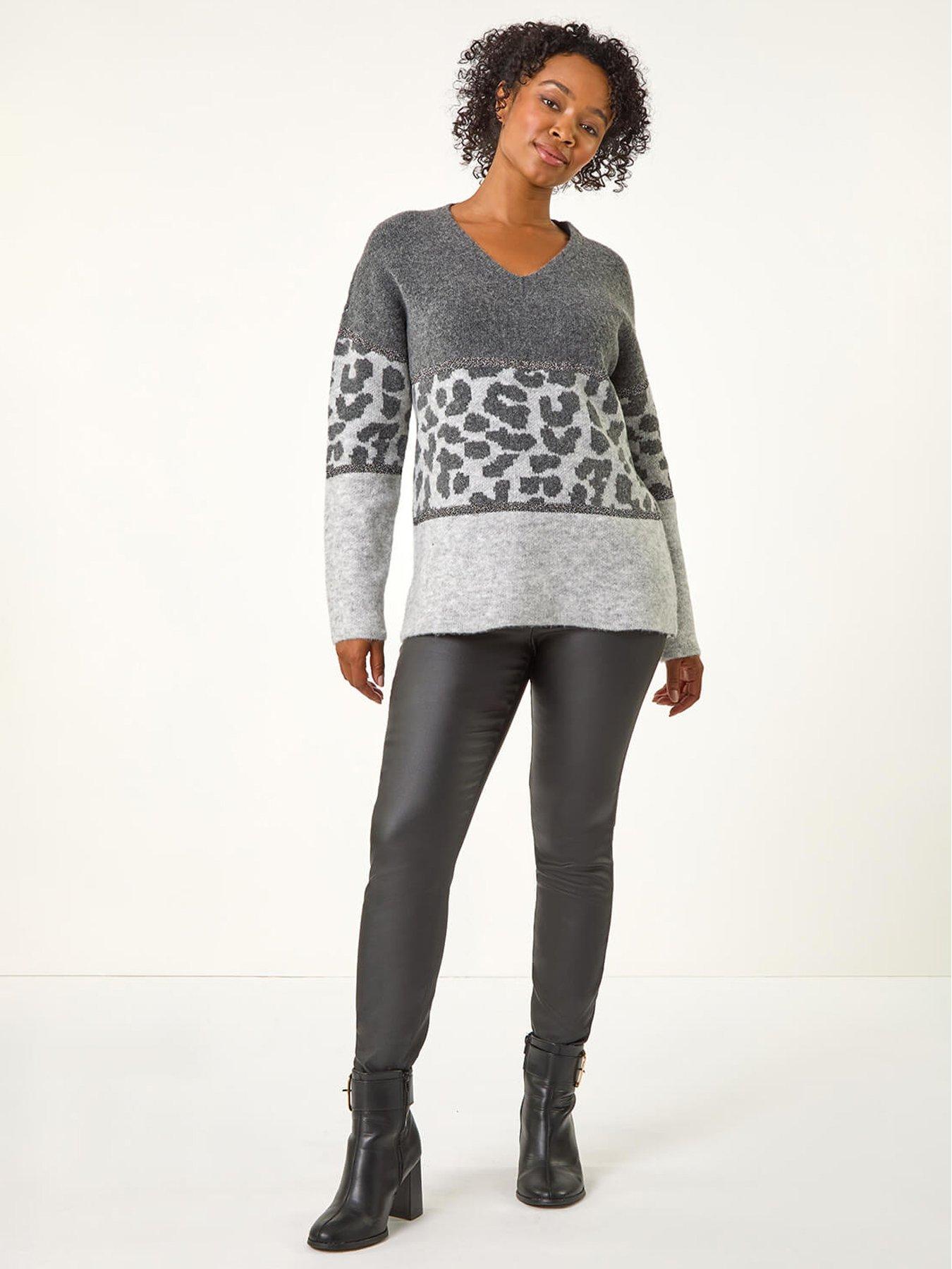  image of roman-petite-animal-colourblock-stretch-jumper-grey
