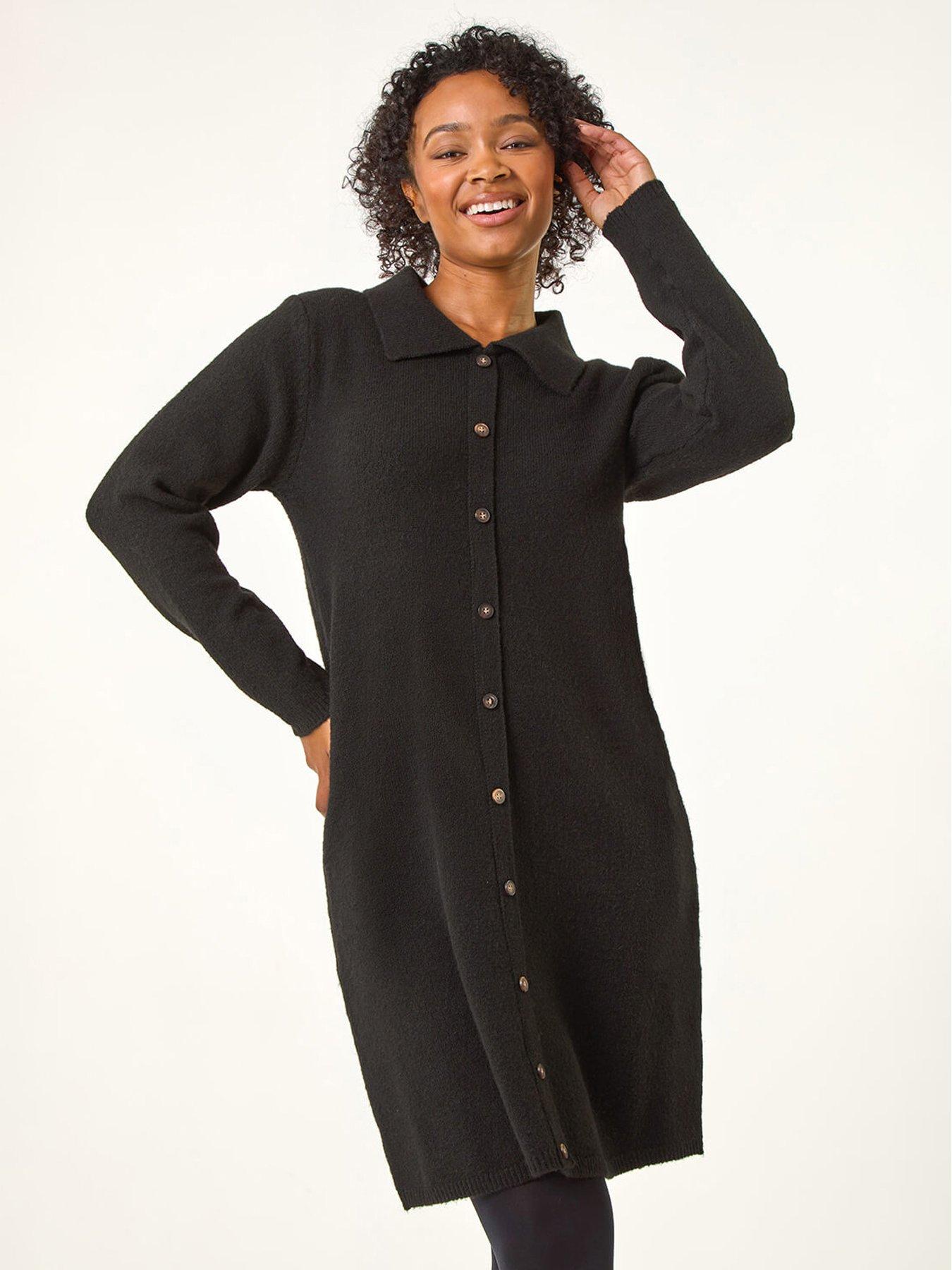 Roman Petite Collared Knit Shift Dress - Black