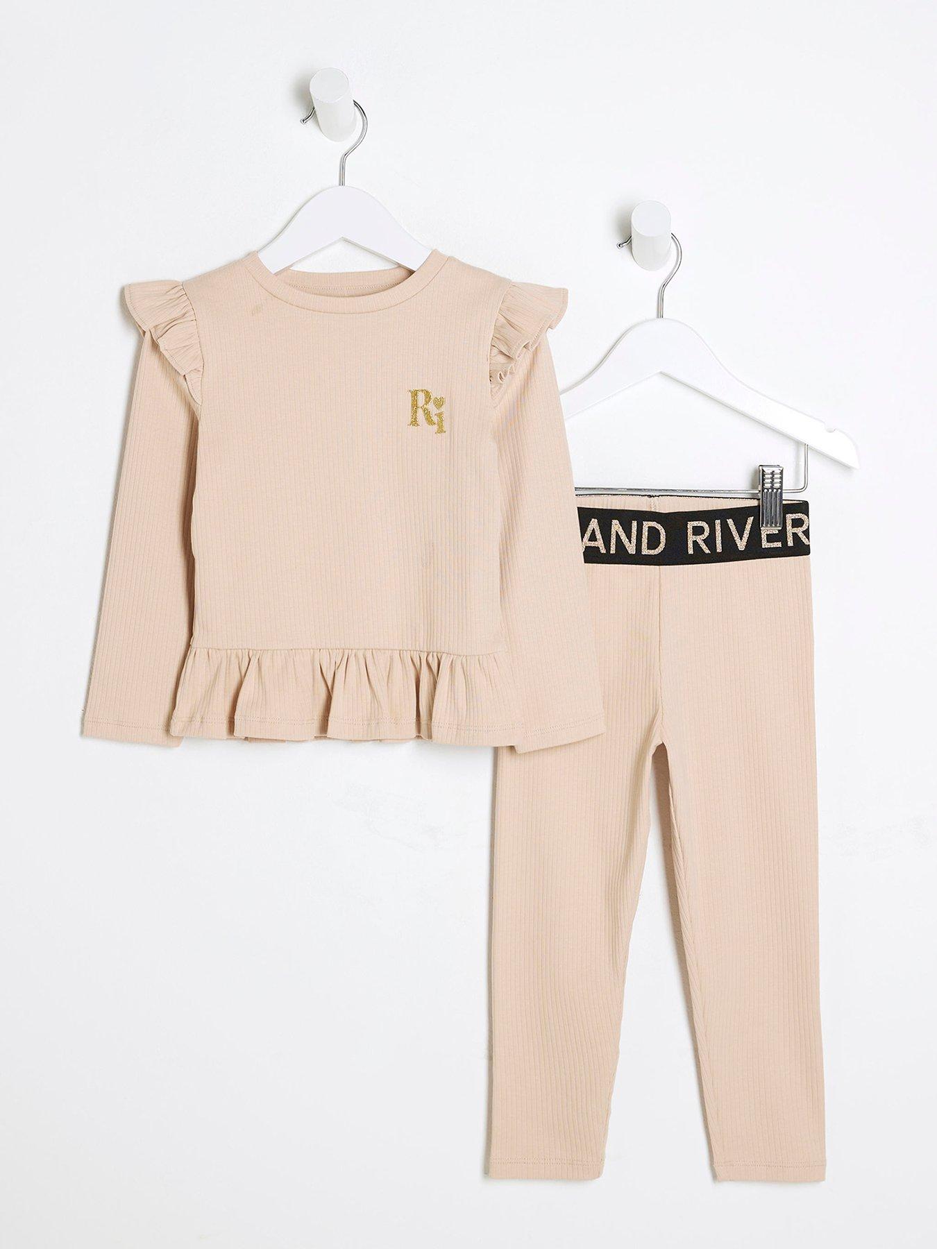 river-island-mini-mini-girl-ribbed-top-set-beige