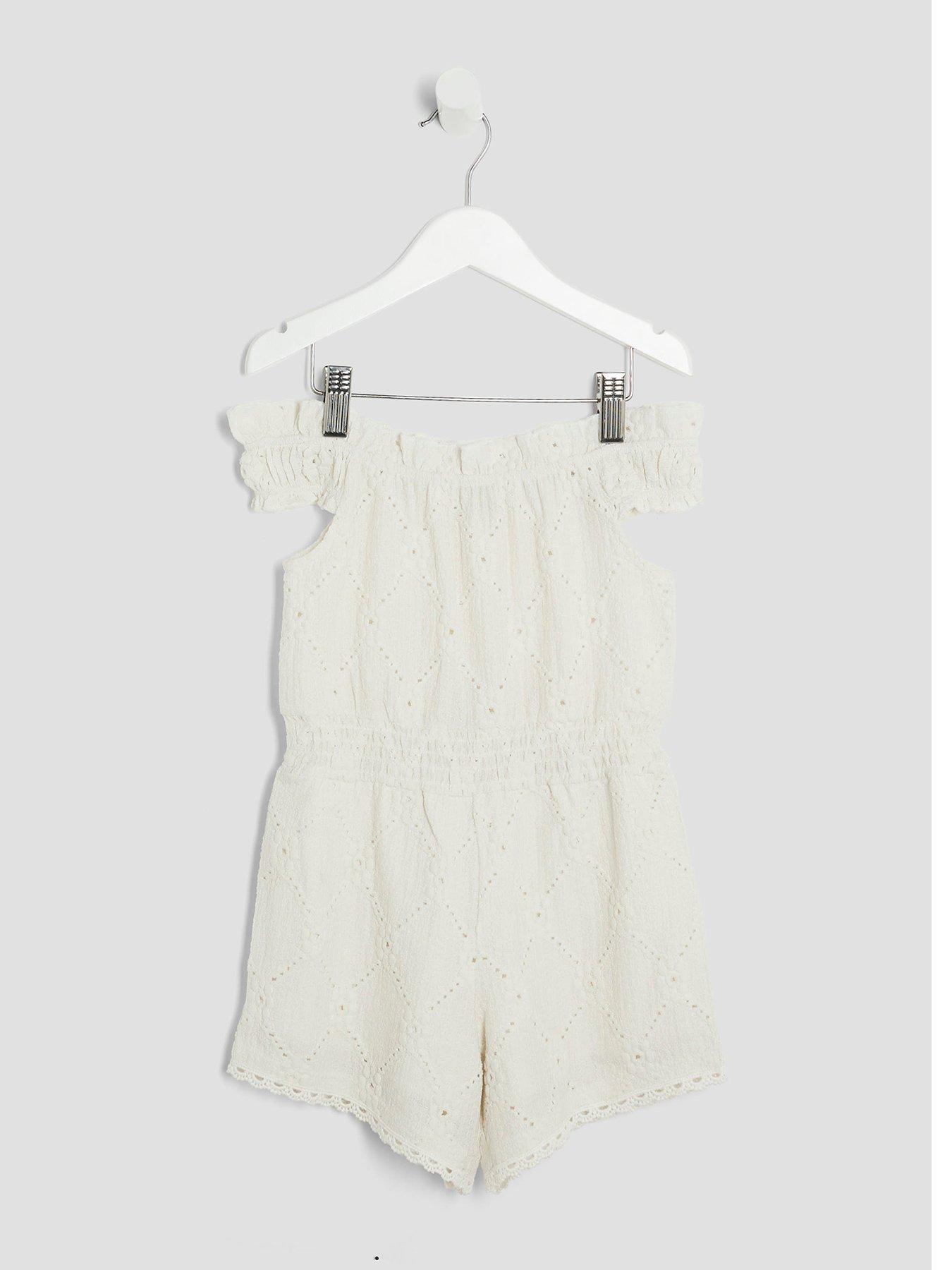 undefined Mini Girl Shirred Textured Playsuit - Cream