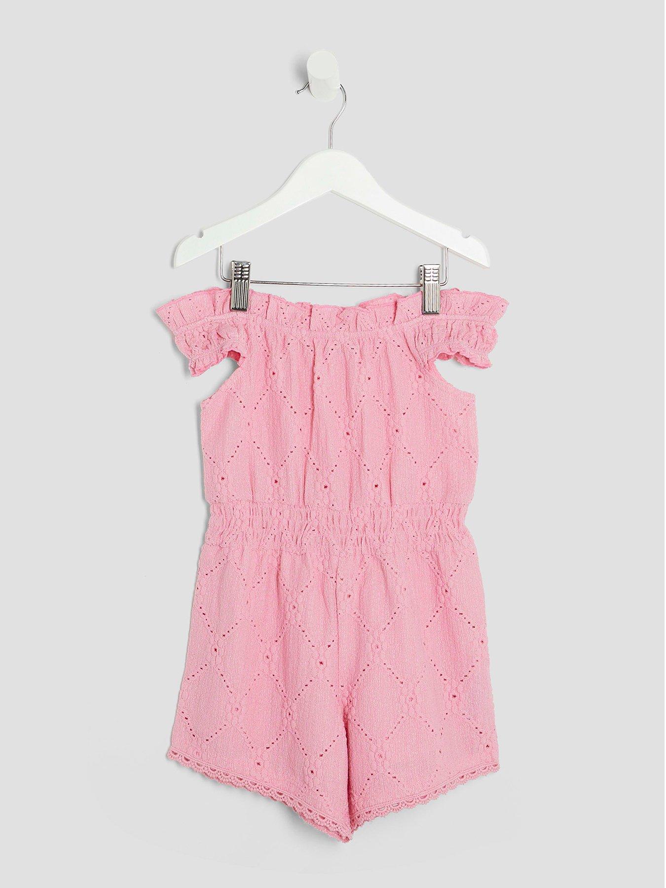 undefined Girl Shirred Textured Playsuit - Pink