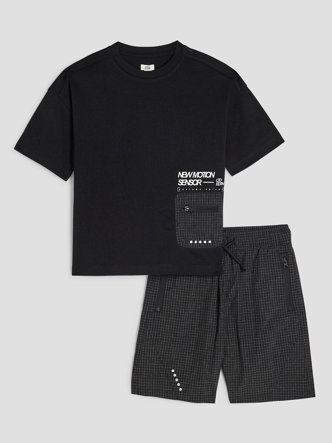  image of river-island-boys-mesh-pocket-t-shirt-set-black