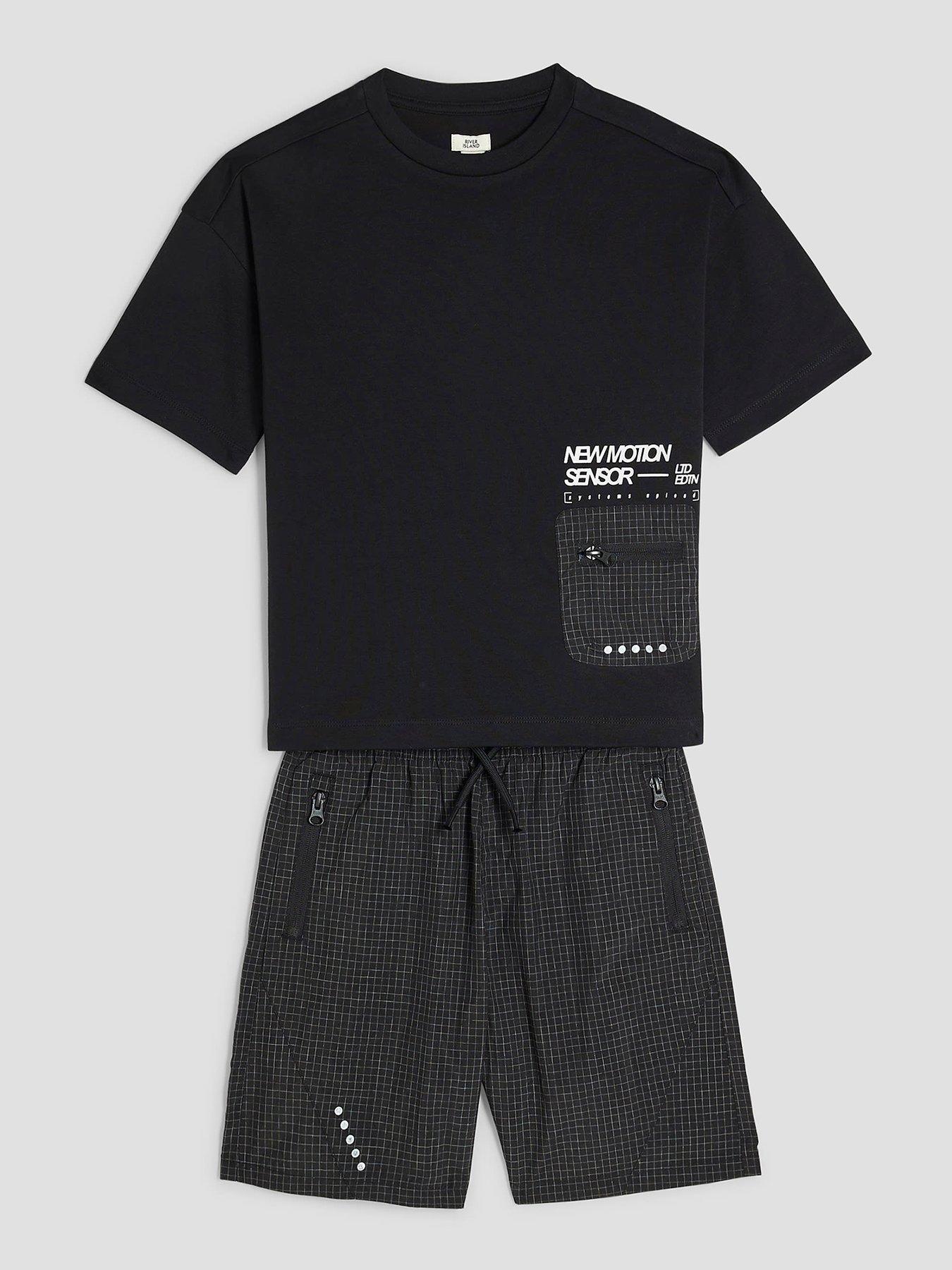  image of river-island-boys-mesh-pocket-t-shirt-set-black