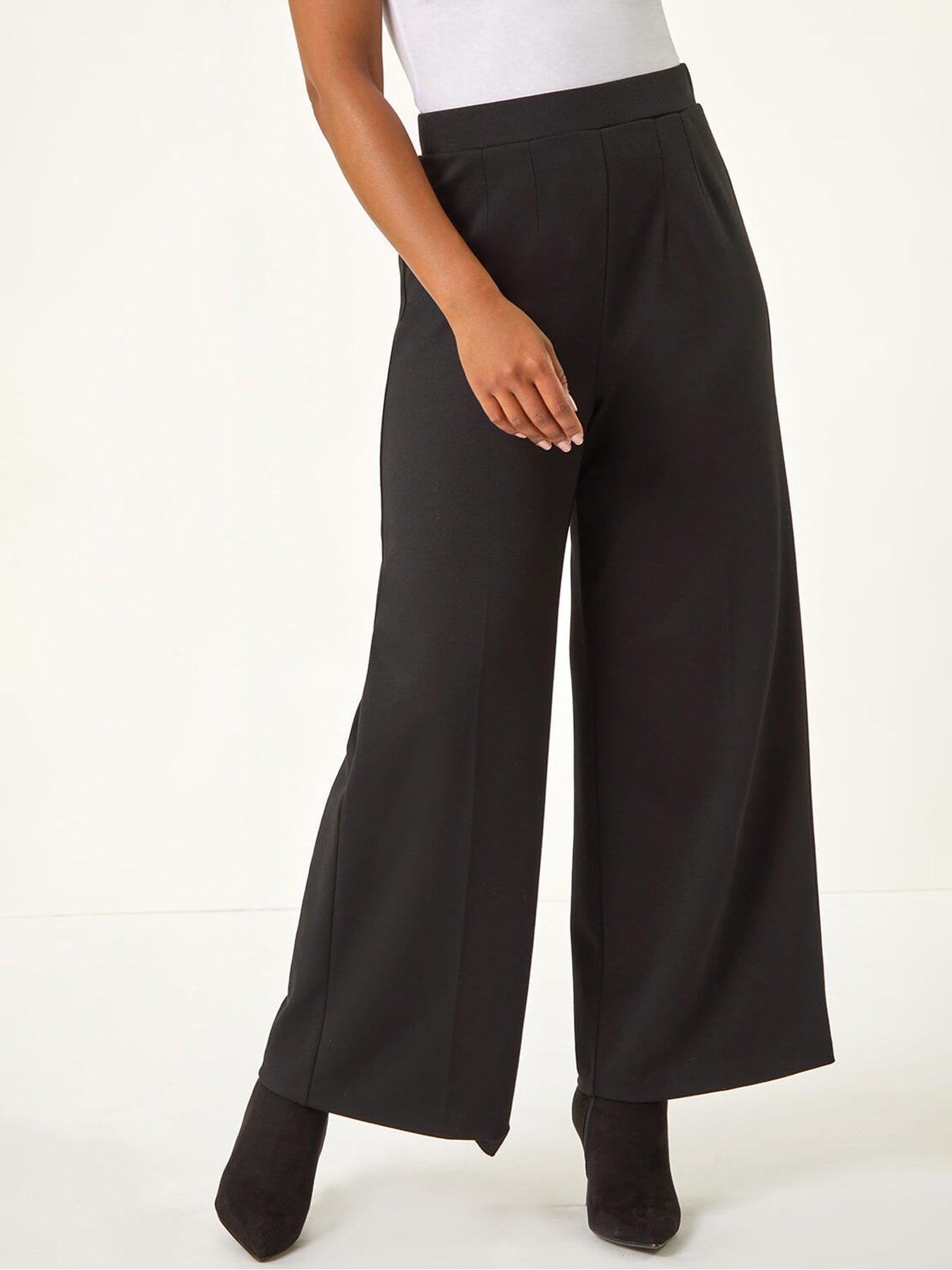 undefined Petite Wide Leg Ponte Stretch Trouser - Black