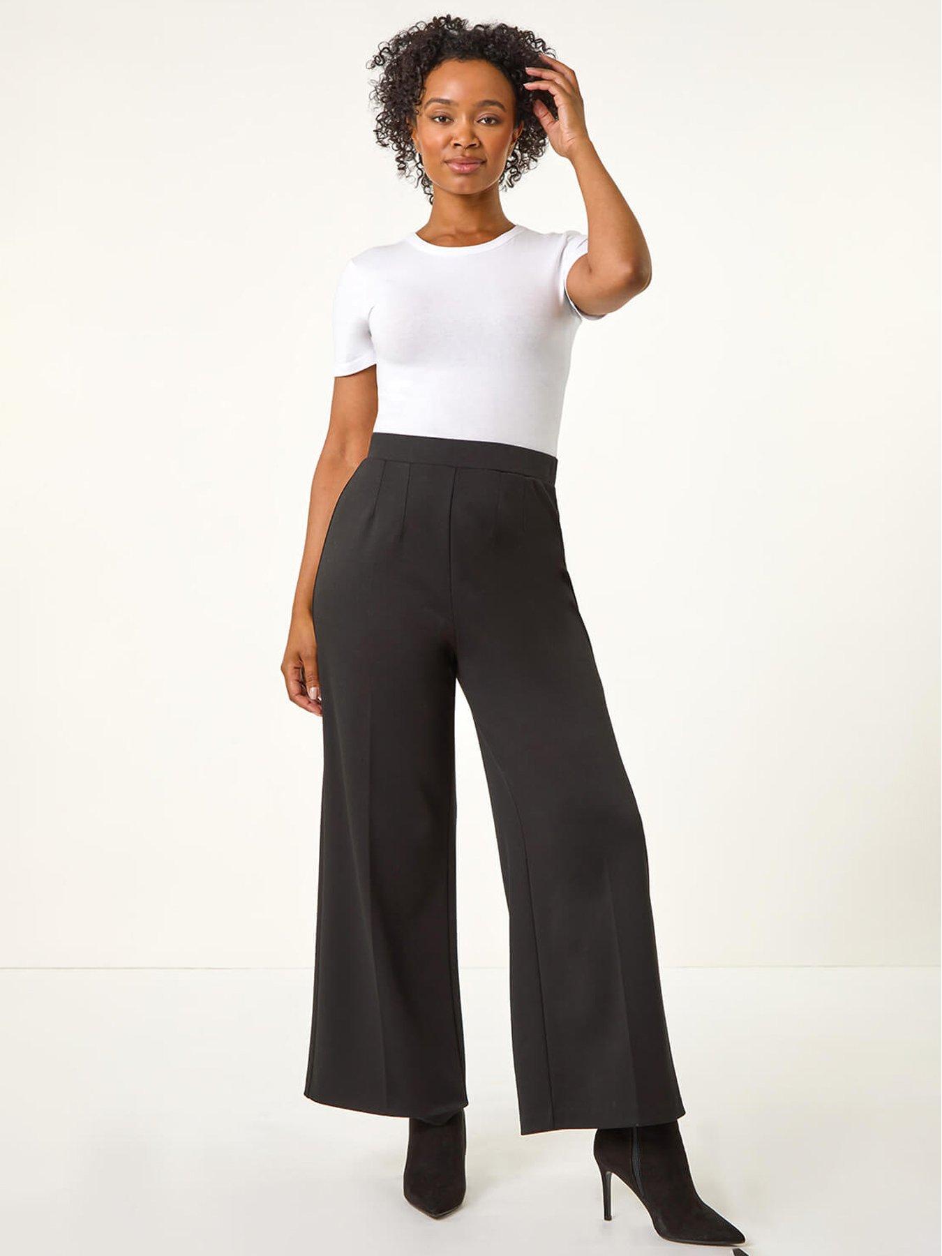 Image 3 of 5 of Roman Petite Wide Leg Ponte Stretch Trouser - Black