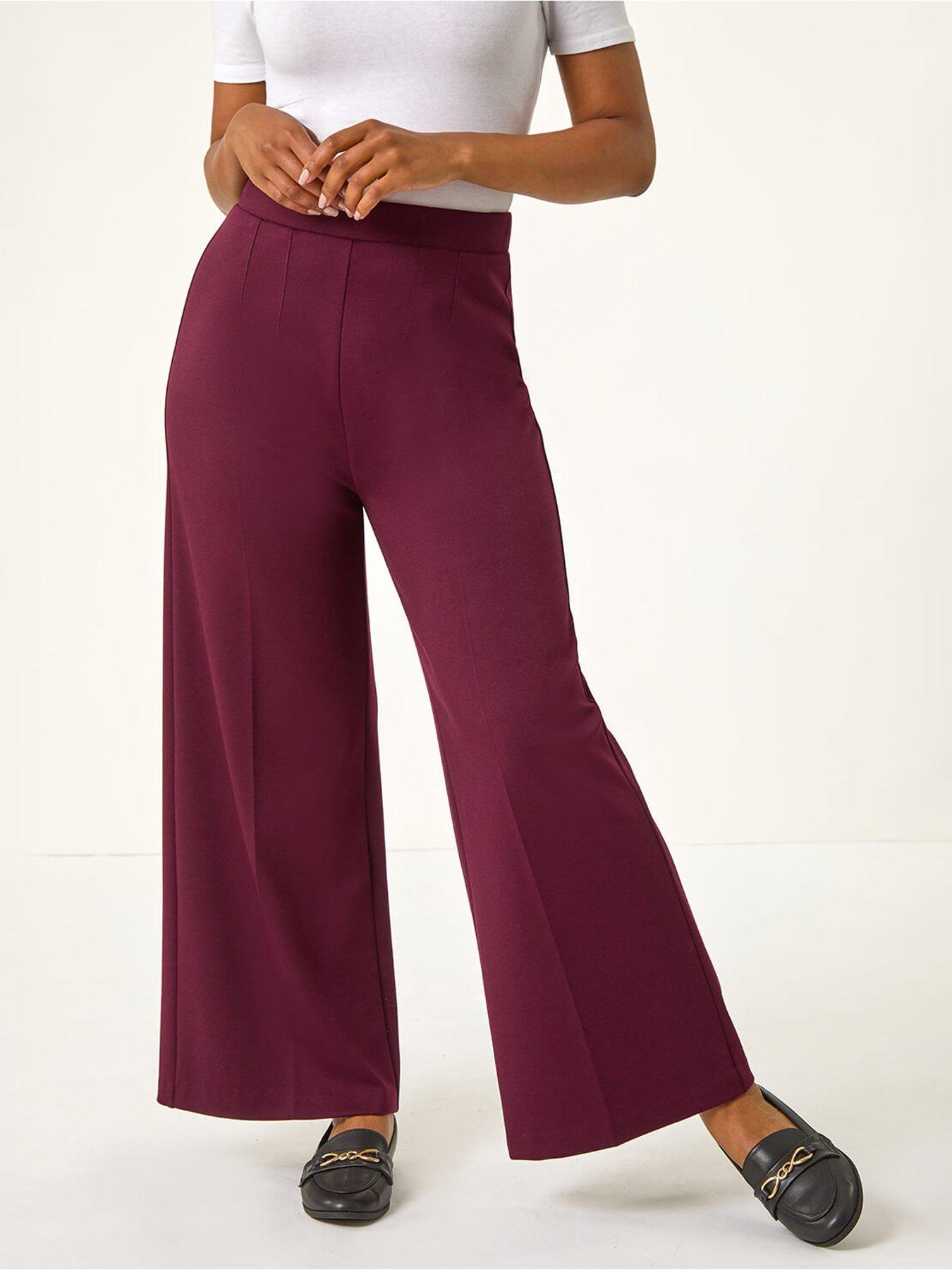 undefined Petite Wide Leg Ponte Stretch Trouser - Wine