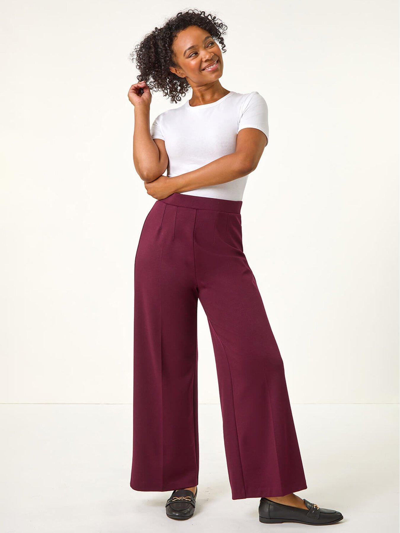 Image 3 of 5 of Roman Petite Wide Leg Ponte Stretch Trouser - Wine