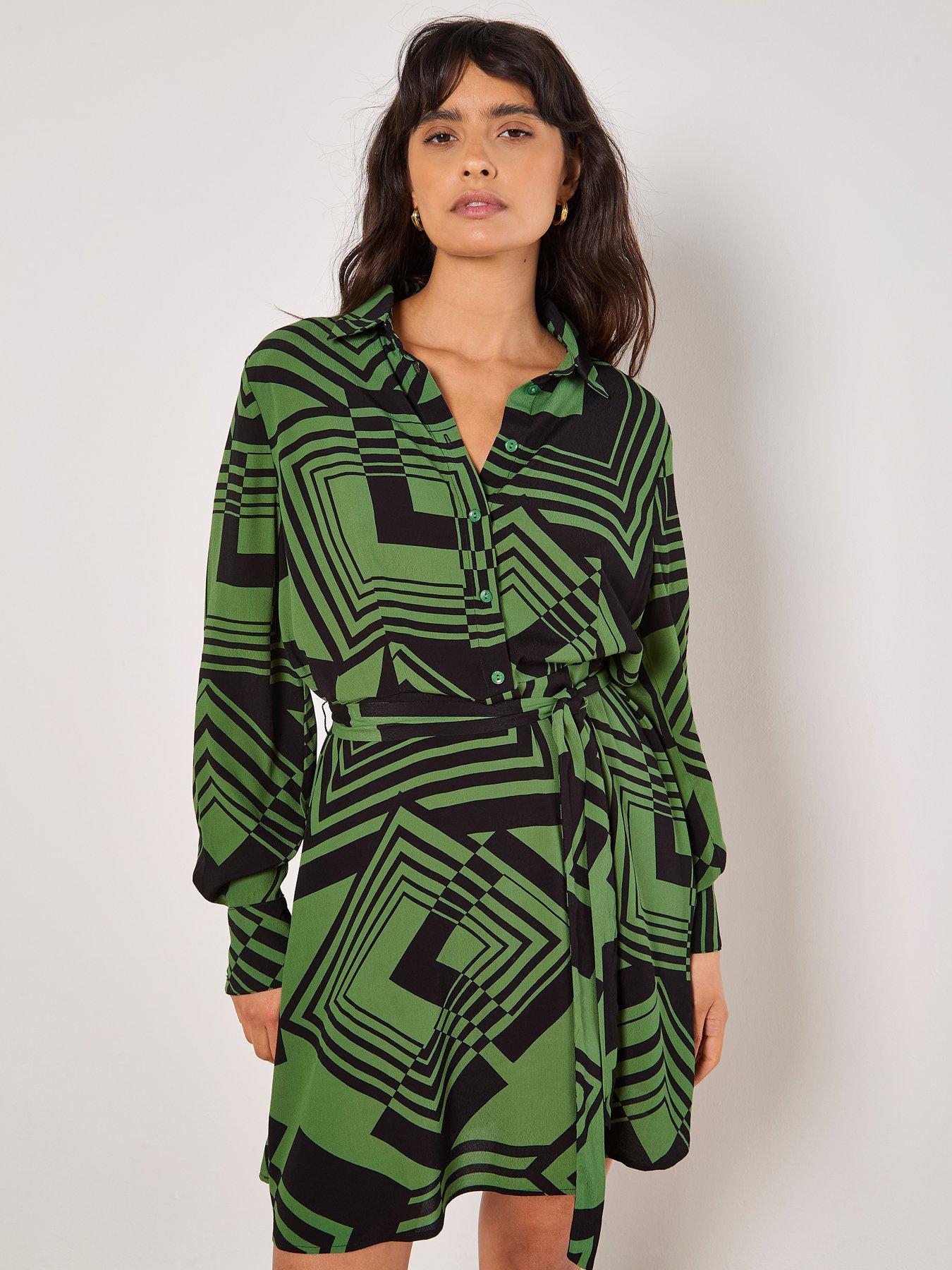 undefined Graphic Squares Mini Shirt Dress - Green