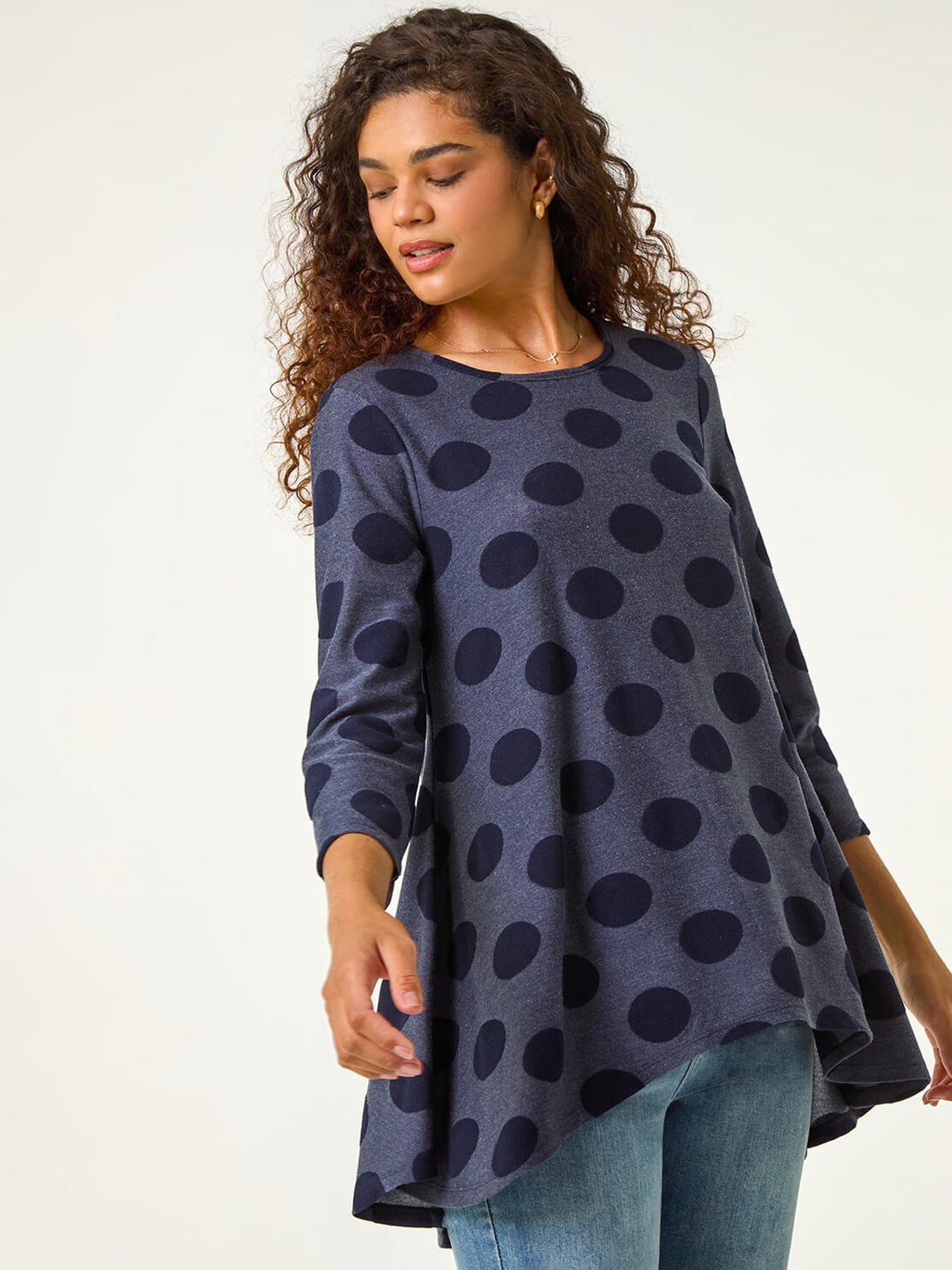 Roman Textured Spot Swing Hem Tunic - Navy