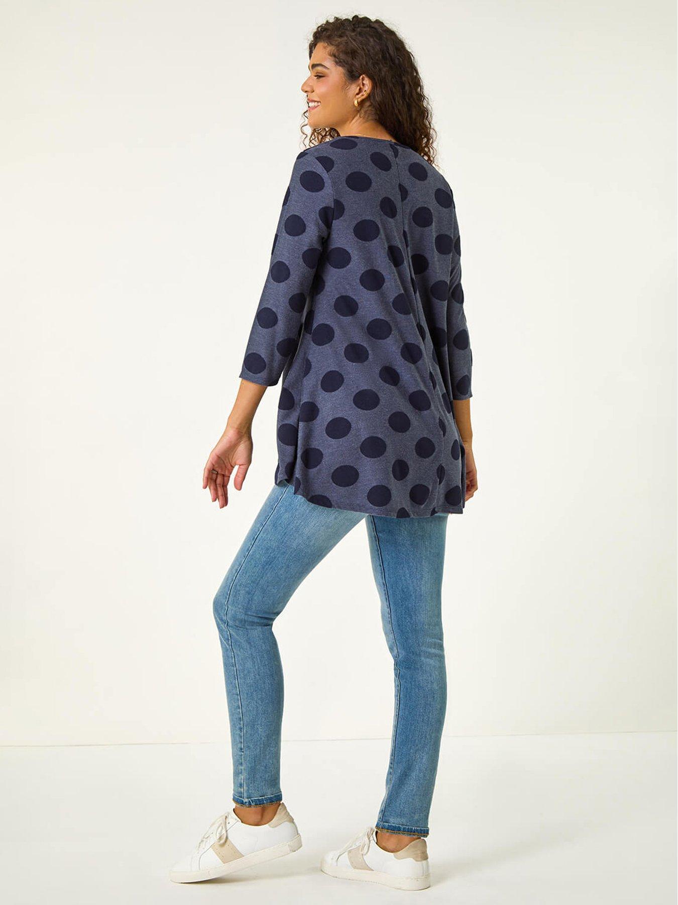 Image 2 of 5 of Roman Textured Spot Swing Hem Tunic - Navy