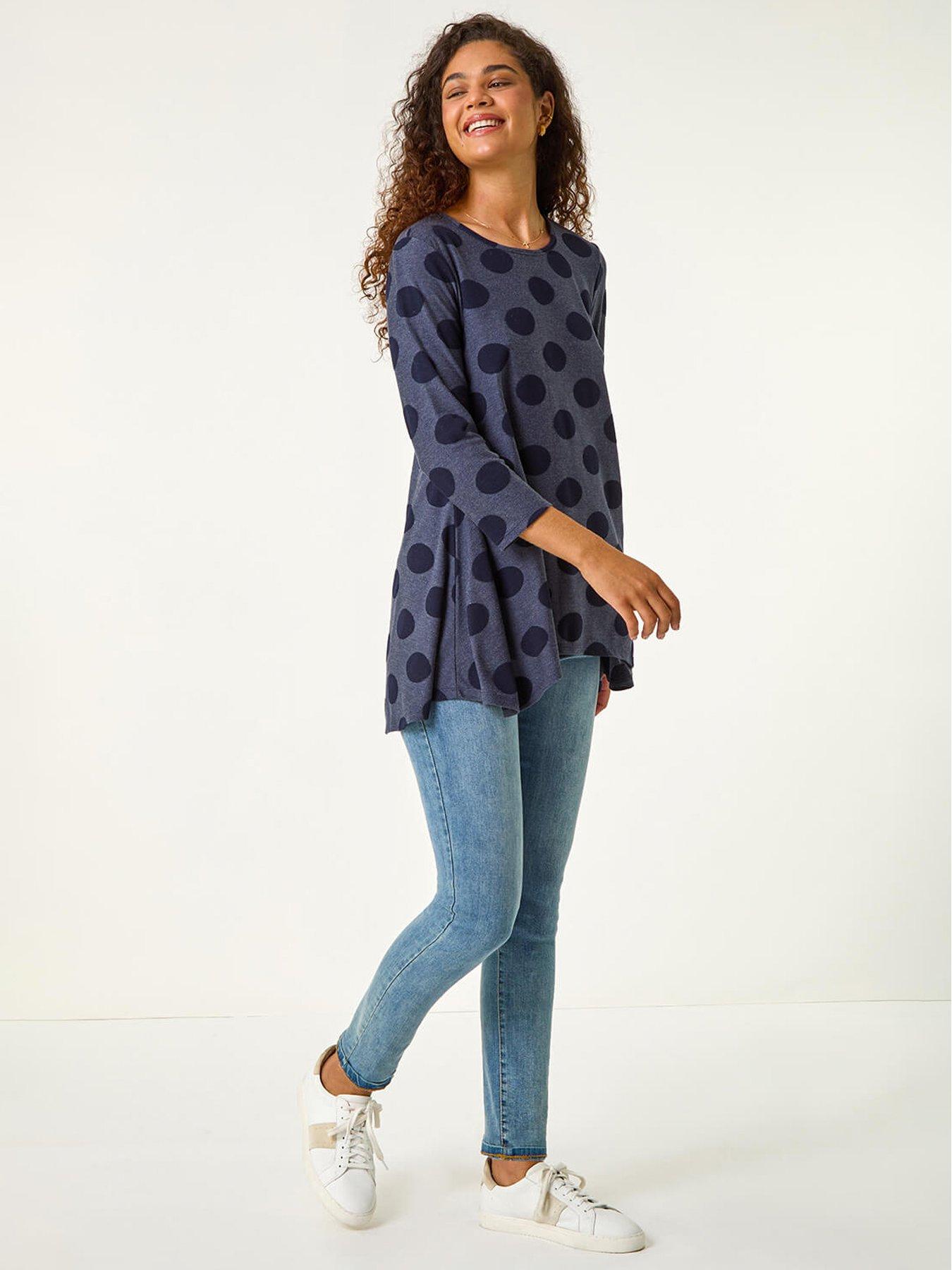 Image 3 of 5 of Roman Textured Spot Swing Hem Tunic - Navy