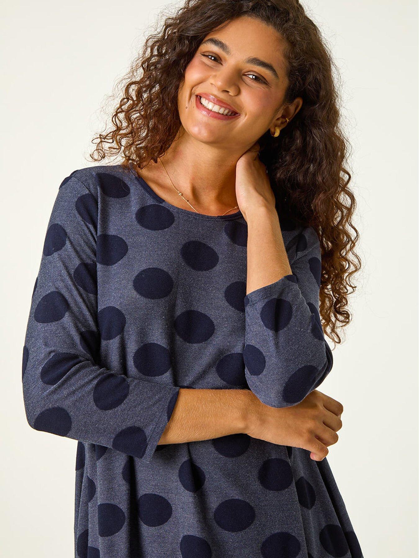 Image 4 of 5 of Roman Textured Spot Swing Hem Tunic - Navy