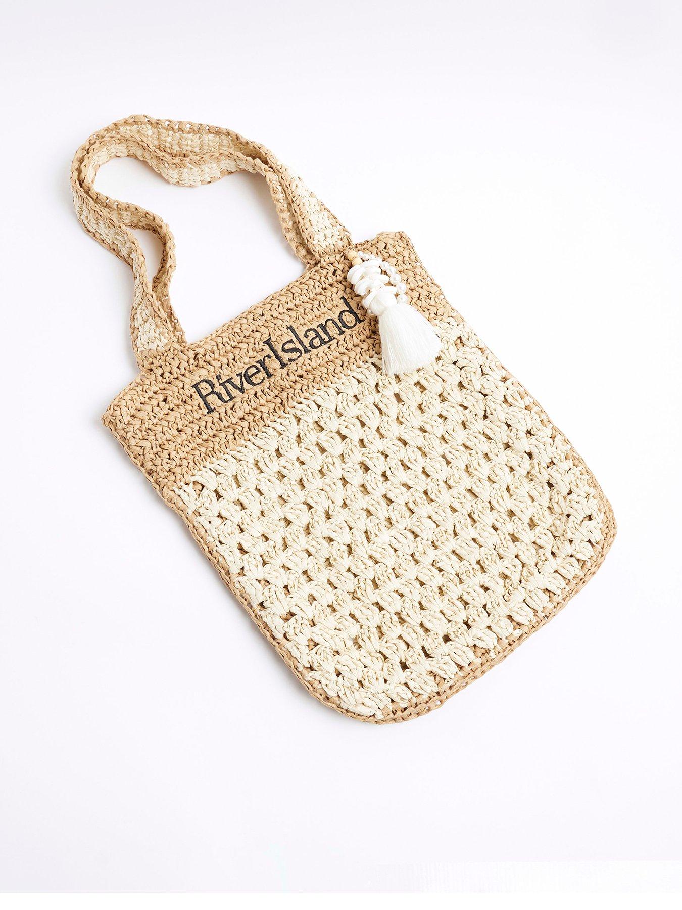  image of river-island-girls-raffia-shoulder-holiday-beach-bag-beige