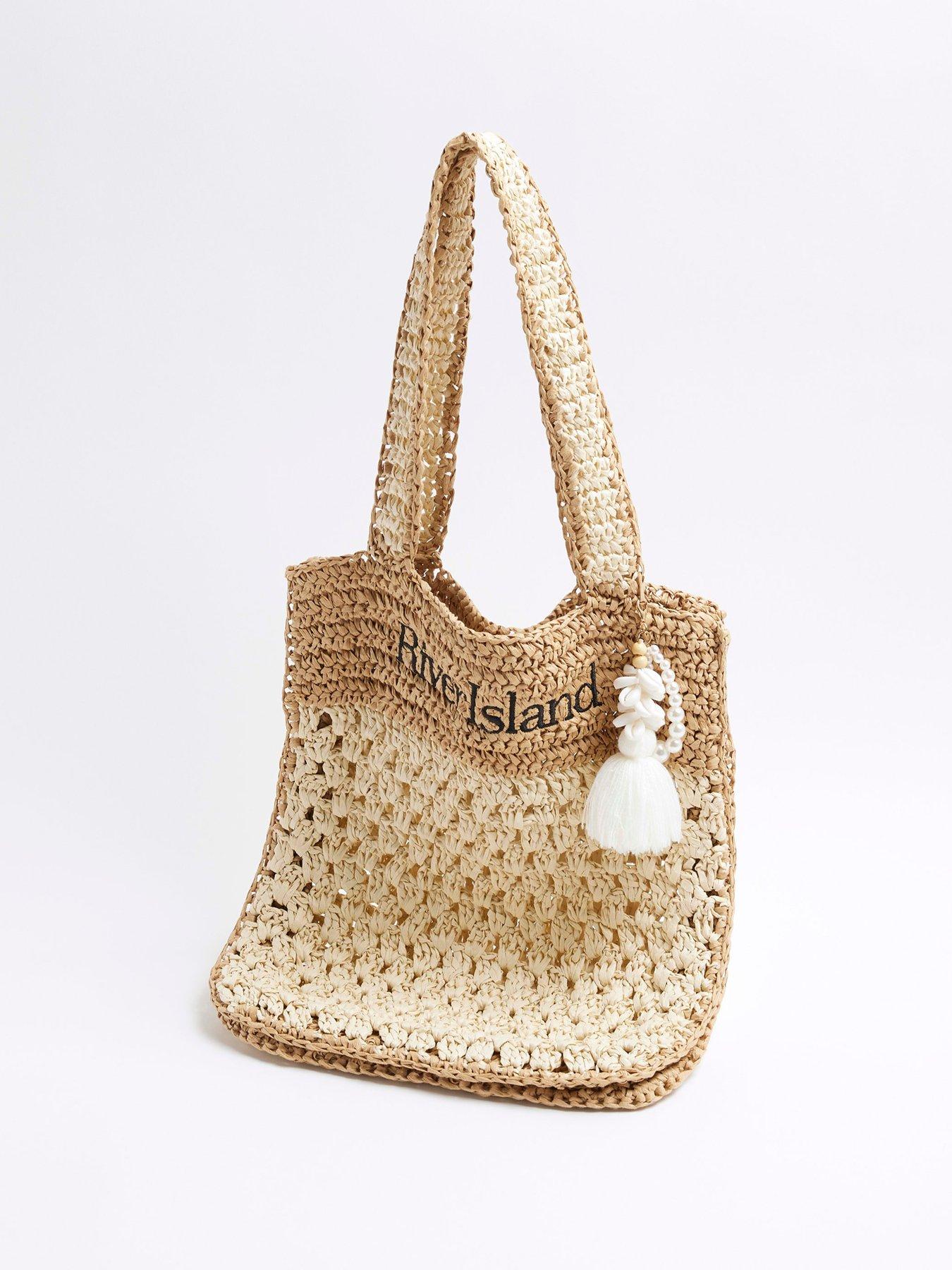  image of river-island-girls-raffia-shoulder-holiday-beach-bag-beige