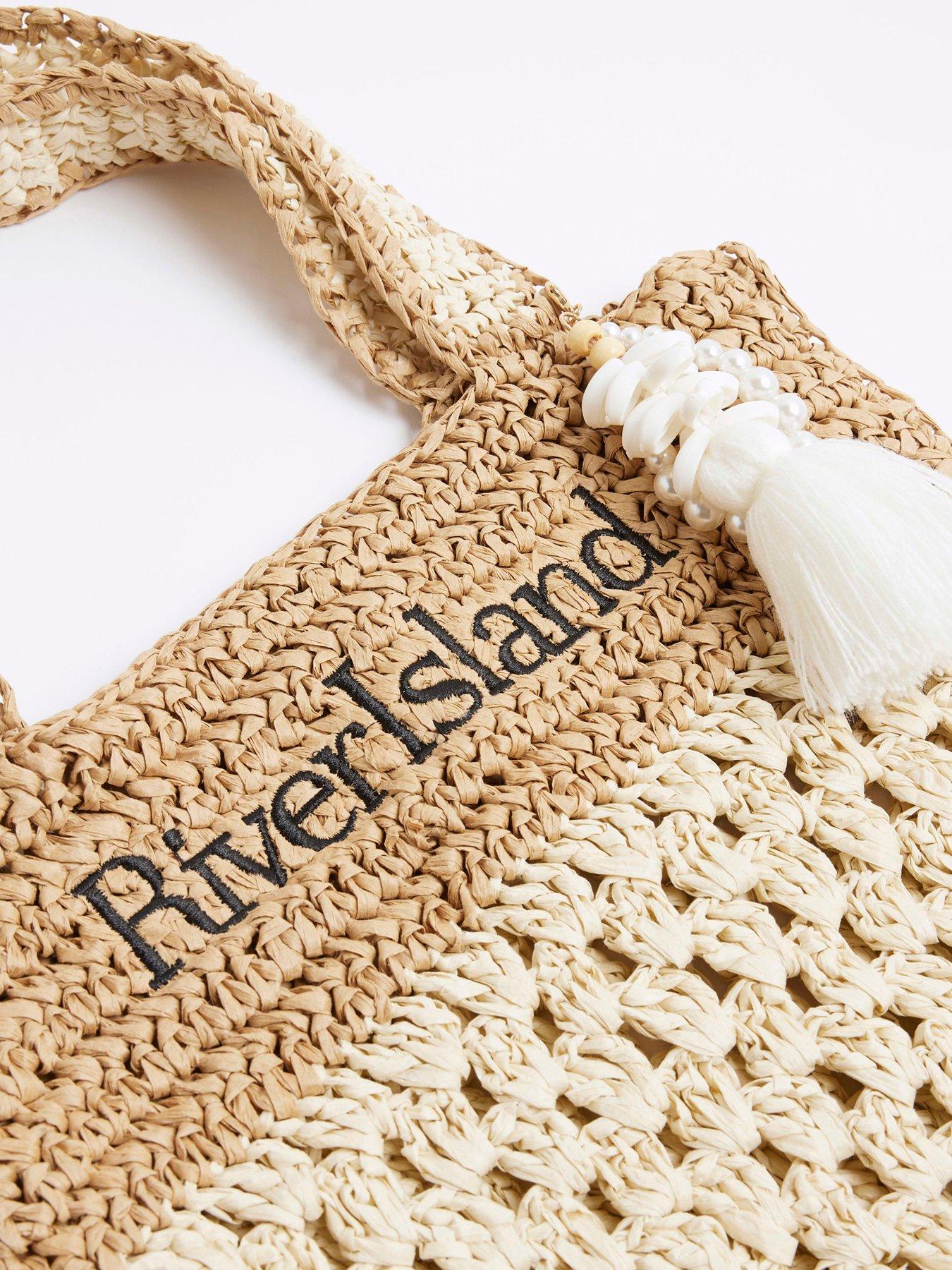  image of river-island-girls-raffia-shoulder-holiday-beach-bag-beige