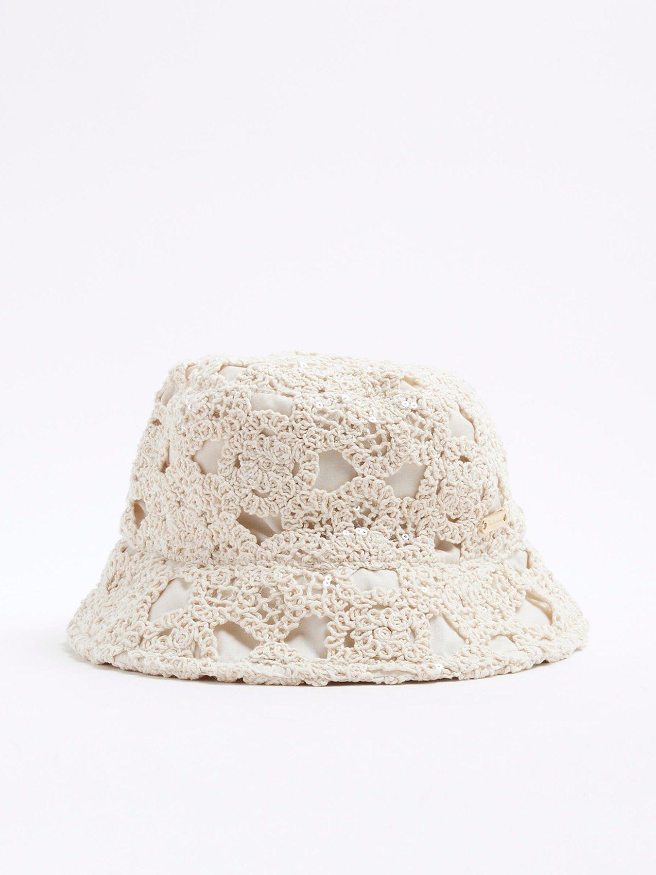  image of river-island-girls-sequin-crochet-bucket-hat-beige