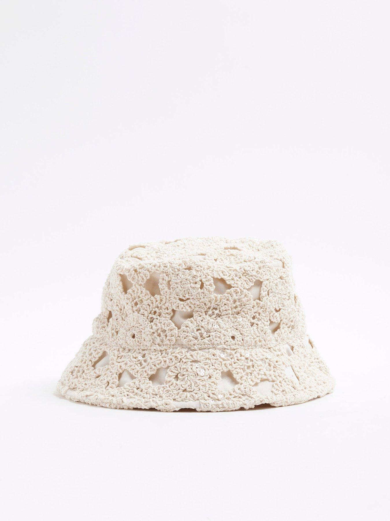  image of river-island-girls-sequin-crochet-bucket-hat-beige
