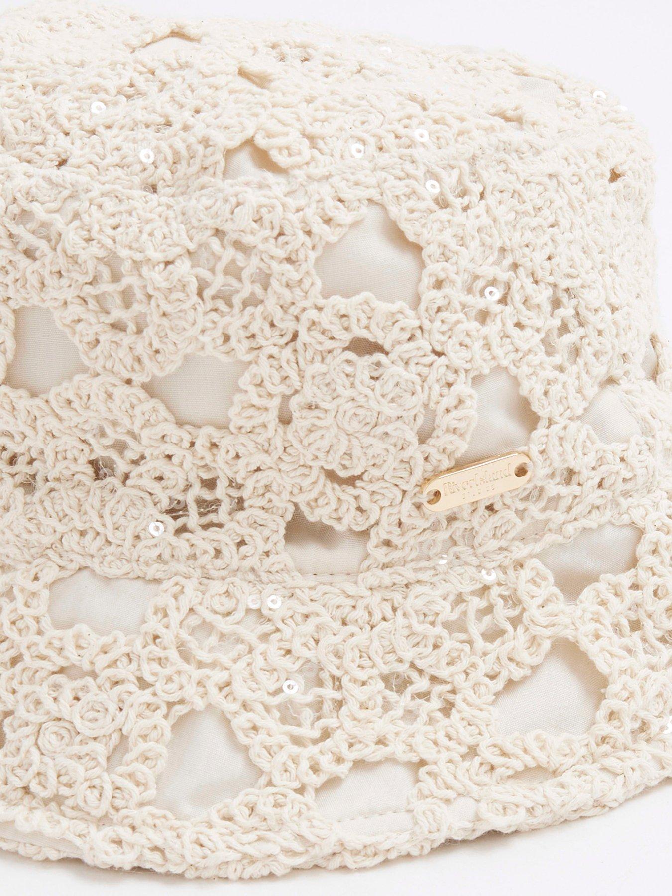  image of river-island-girls-sequin-crochet-bucket-hat-beige