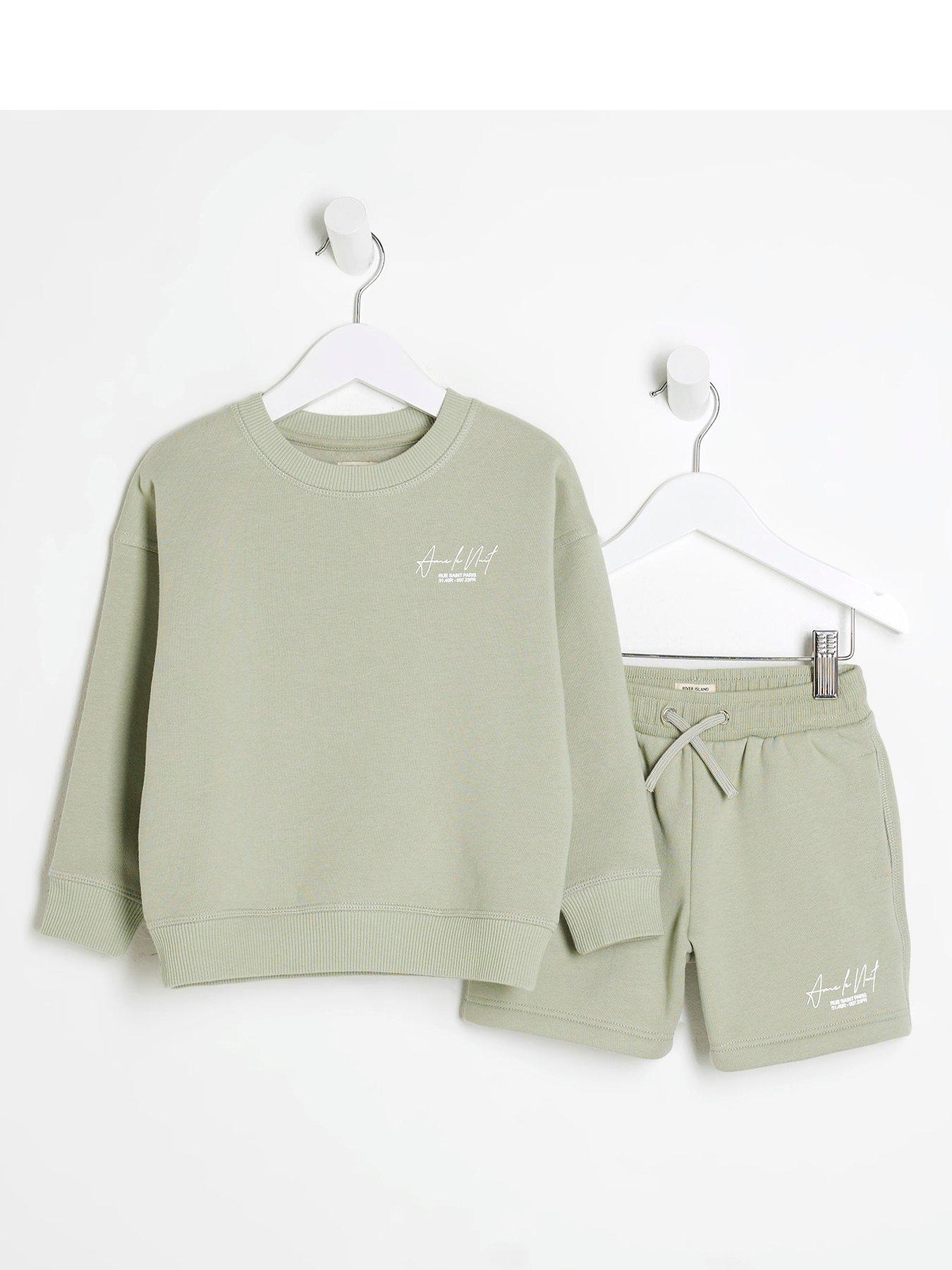  image of river-island-mini-mini-boys-sweatshirt-short-set-light-green