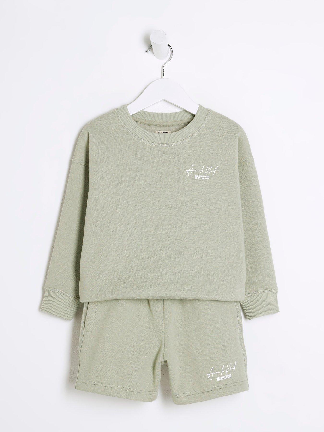  image of river-island-mini-mini-boys-sweatshirt-short-set-light-green