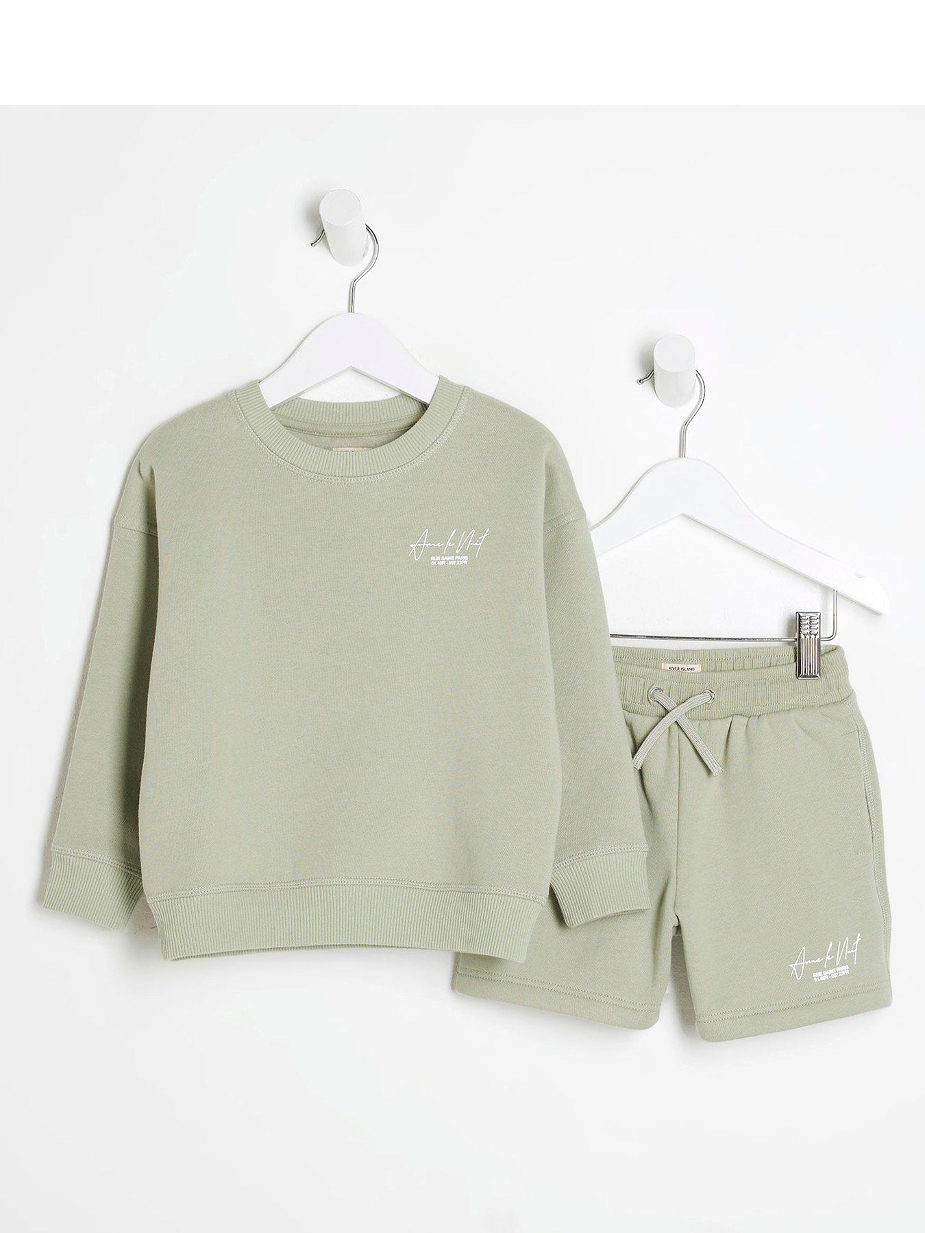  image of river-island-mini-mini-boys-sweatshirt-short-set-light-green