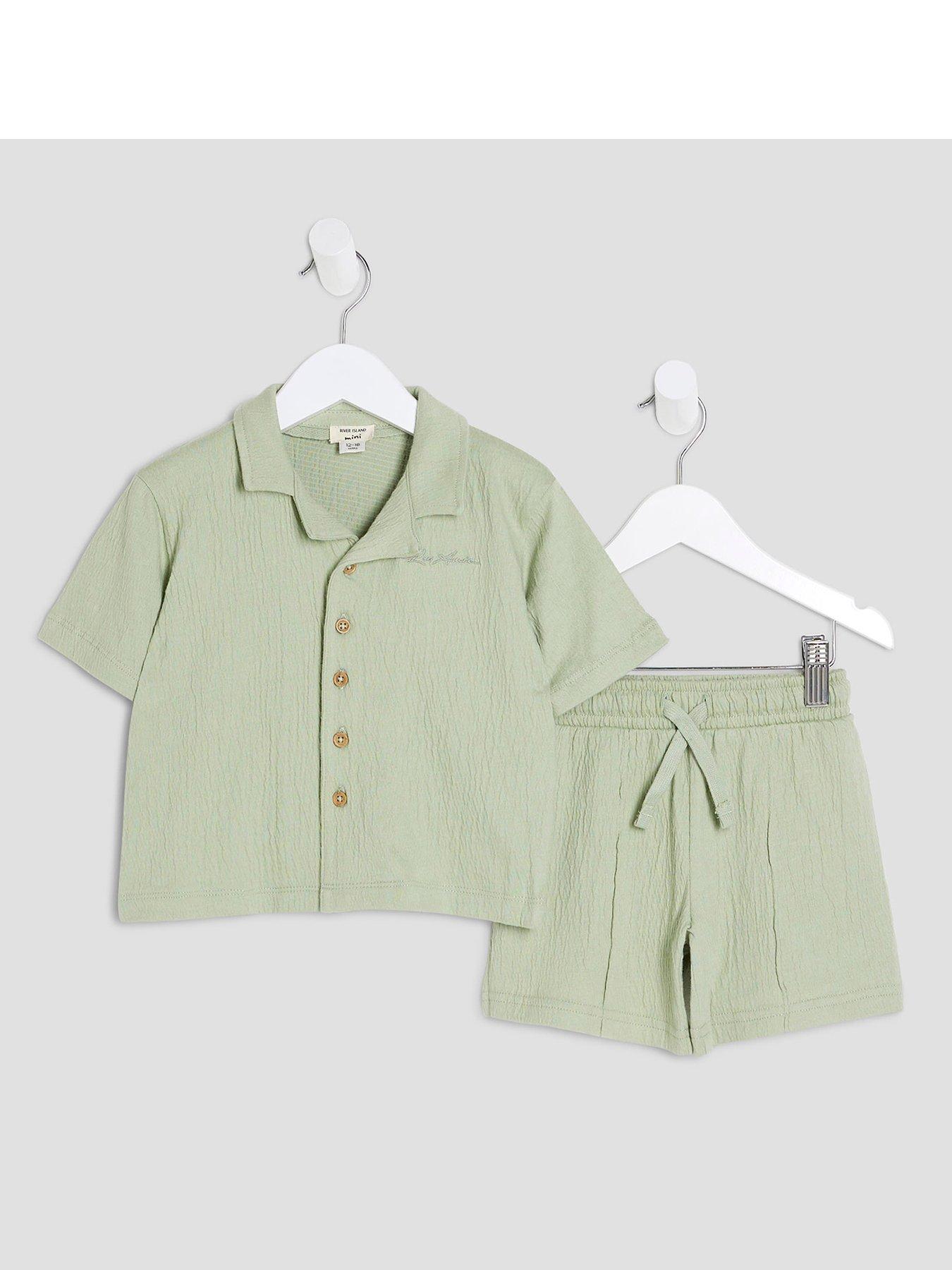 river-island-mini-mini-boys-textured-shirt-set-light-green