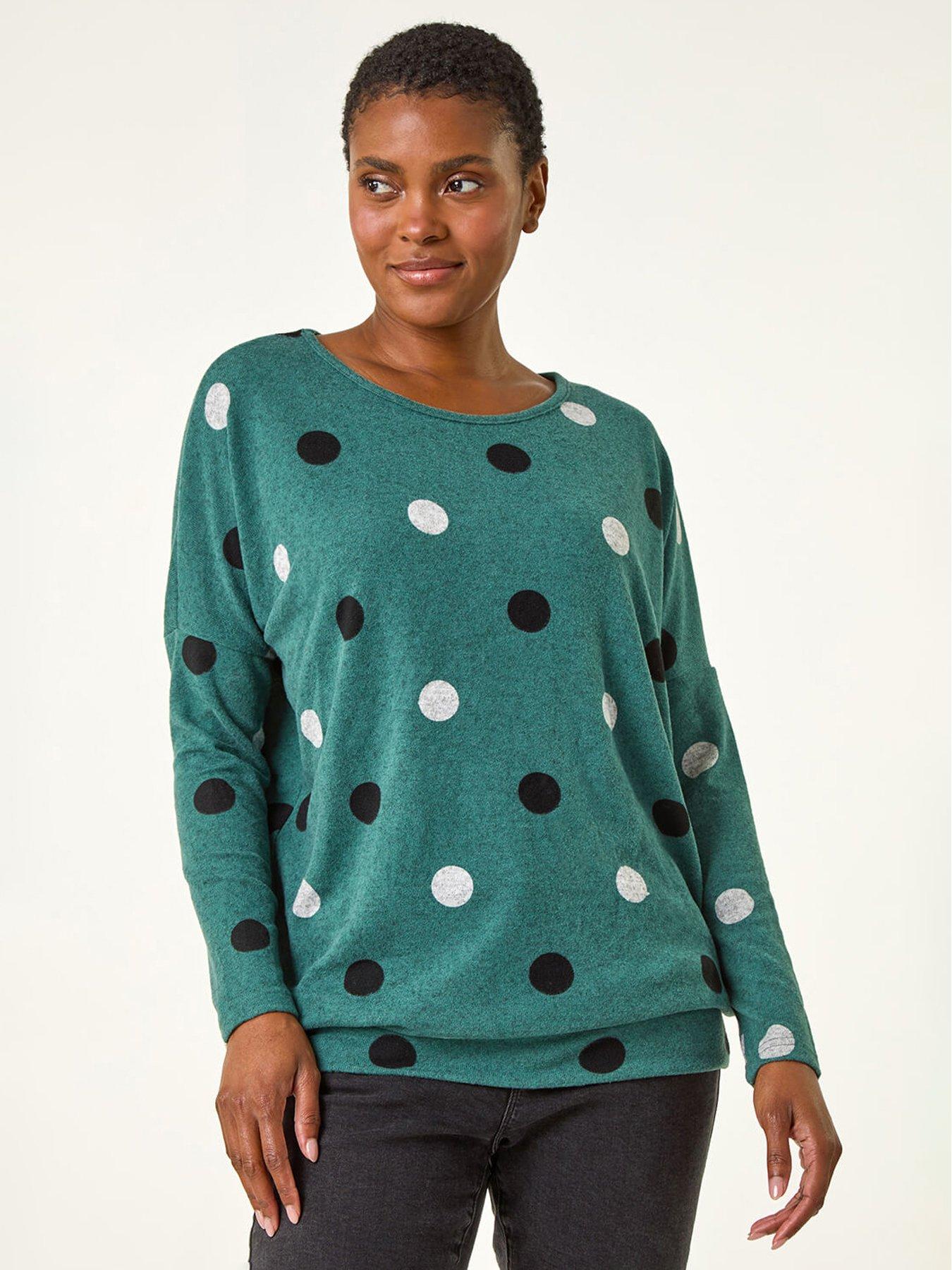 Roman Spot Print Knit Top - Green