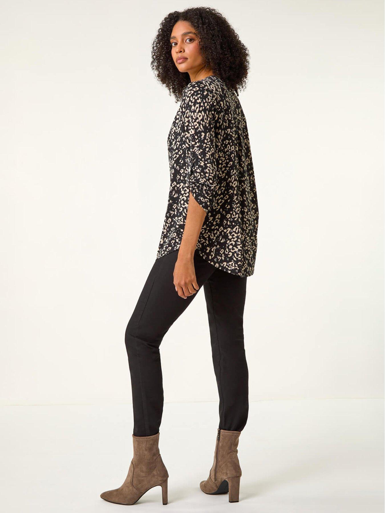  image of roman-stretch-animal-print-shirt-grey