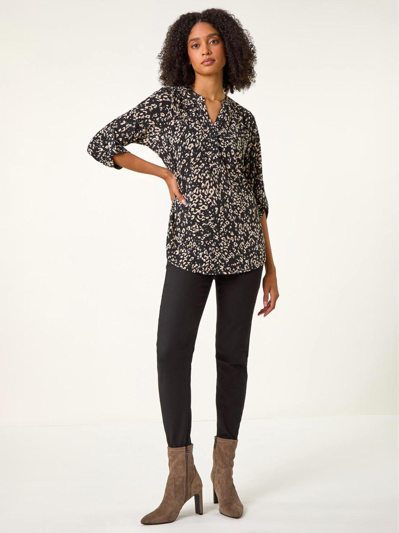  image of roman-stretch-animal-print-shirt-grey