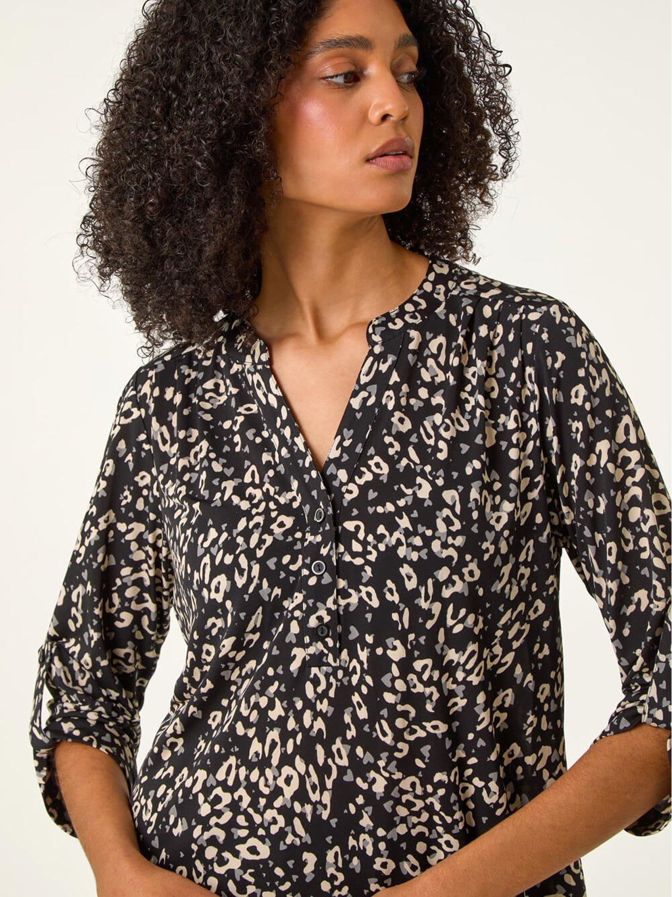  image of roman-stretch-animal-print-shirt-grey