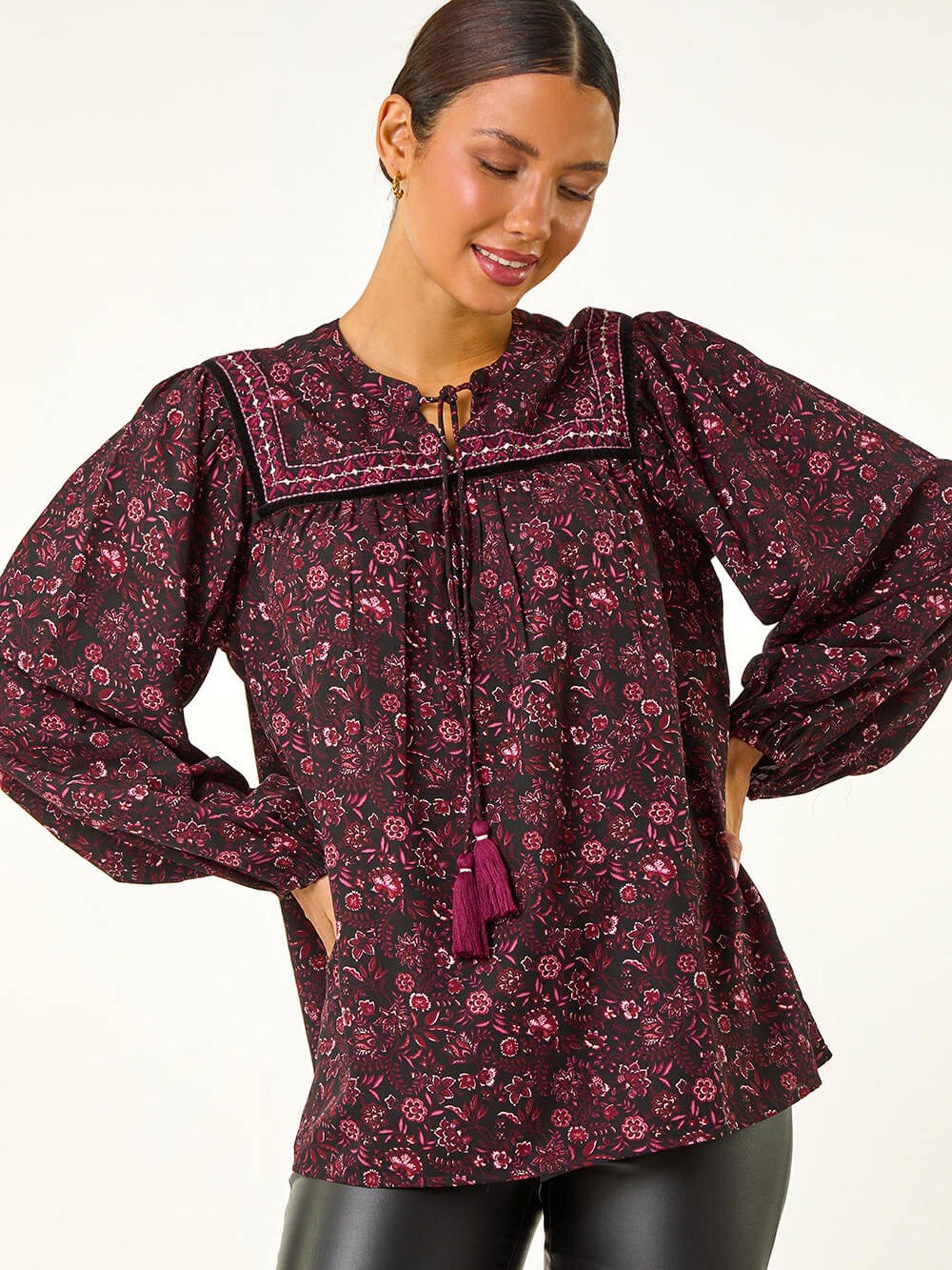 roman-floral-print-tie-front-top-purple