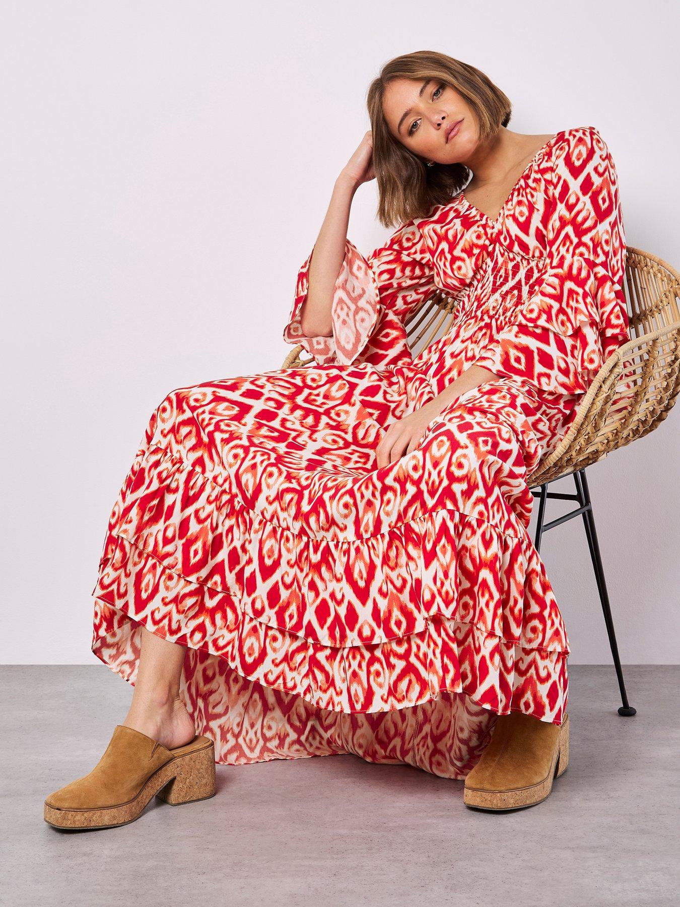 undefined Ikat Swirls Maxi Dress - Red