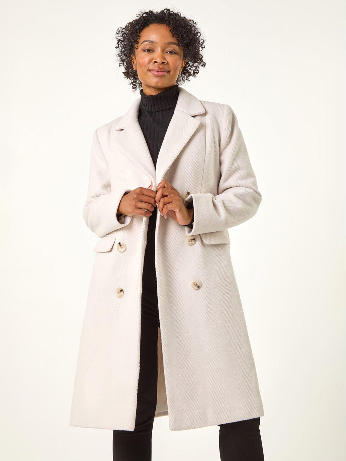 undefined Petite Double Breasted Coat - Ivory