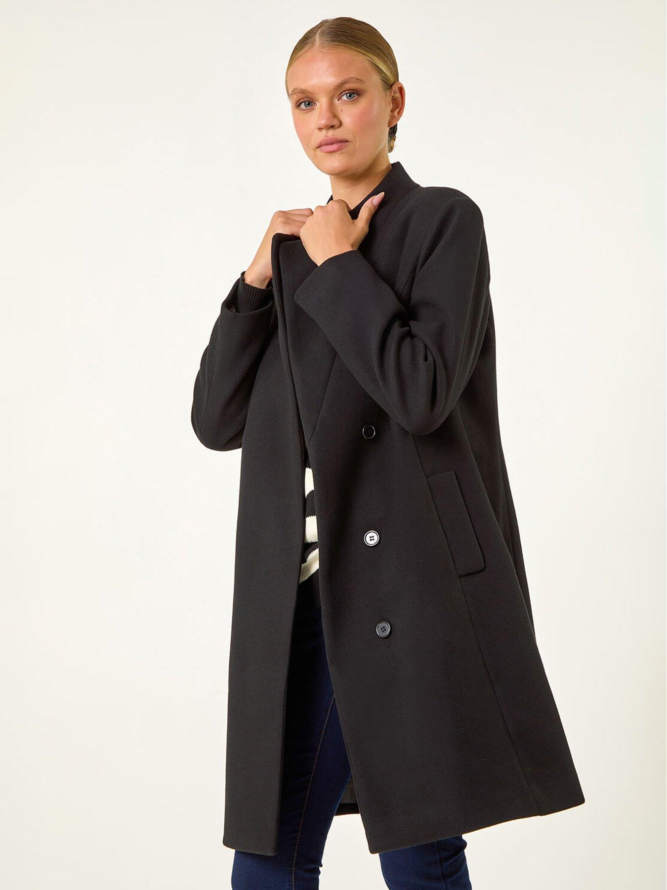 undefined Tailored Funnel Neck Pocket Detail Coat - Black
