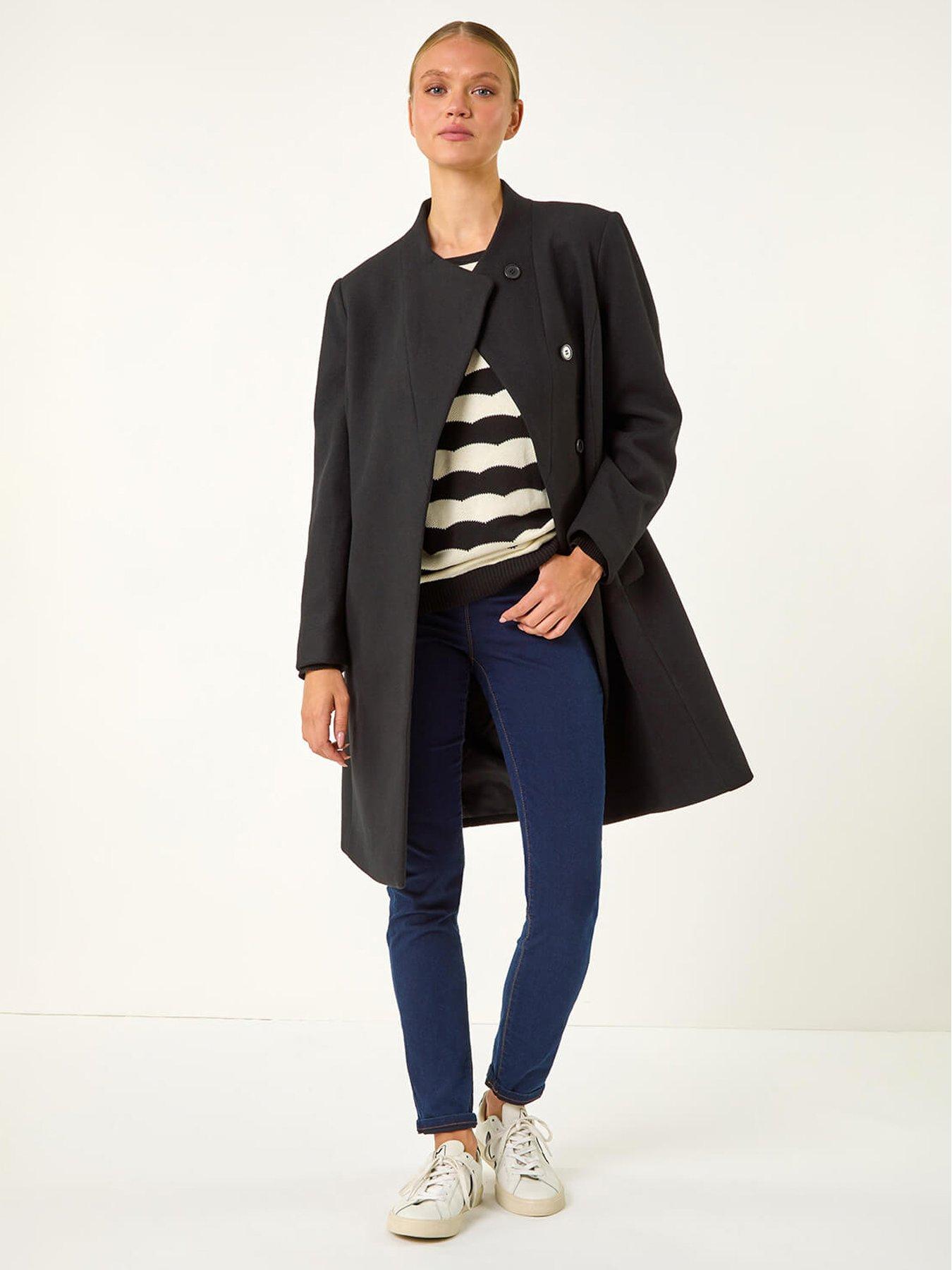 Image 3 of 5 of Roman Tailored Funnel Neck Pocket Detail Coat - Black