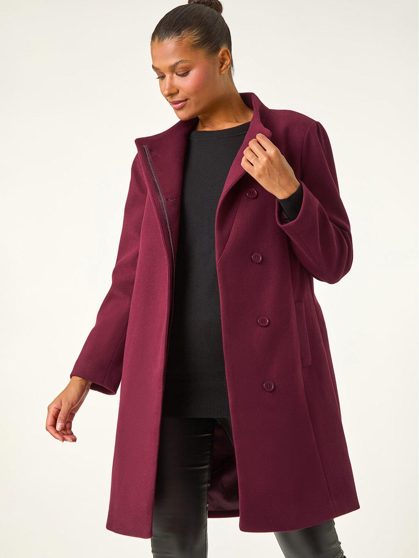 undefined Tailored Funnel Neck Pocket Detail Coat - Red