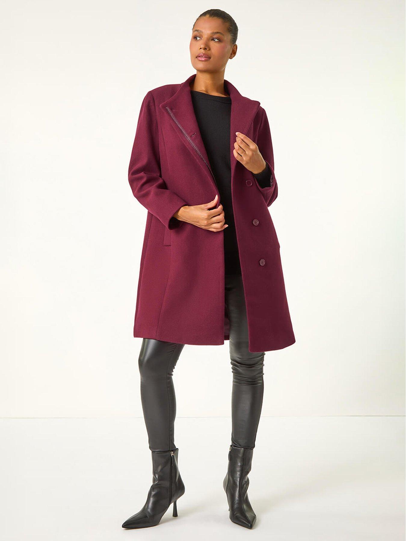 Image 3 of 5 of Roman Tailored Funnel Neck Pocket Detail Coat - Red