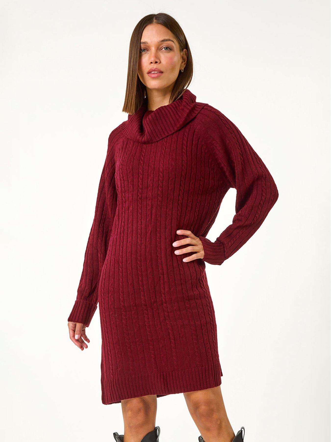 Roman Roll Neck Knitted Jumper Dress - Red