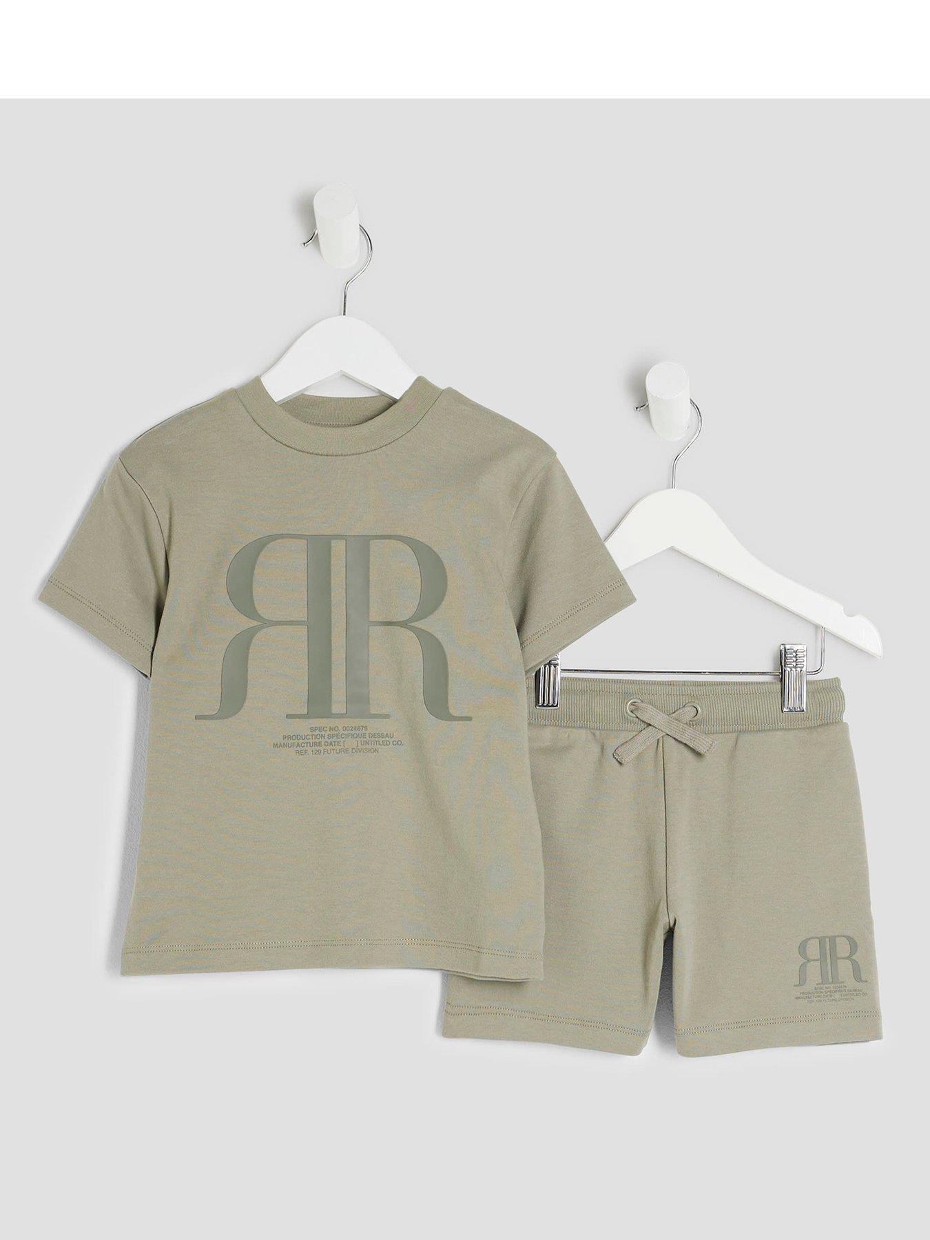 River Island Mini Boys RR T-Shirt And Shorts Set - Khaki
