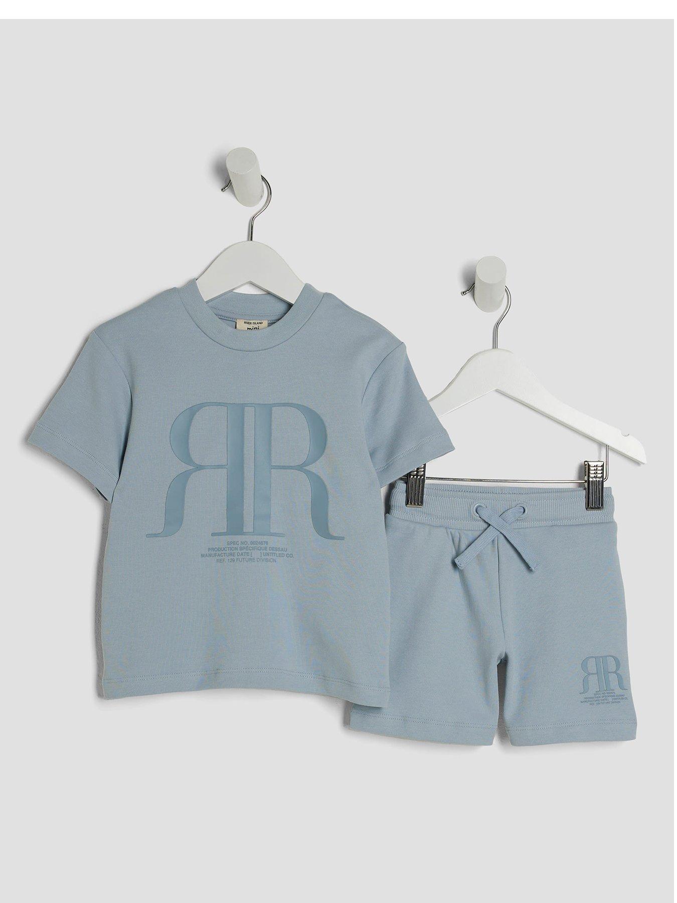  image of river-island-mini-boys-rr-t-shirt-and-short-sets-blue