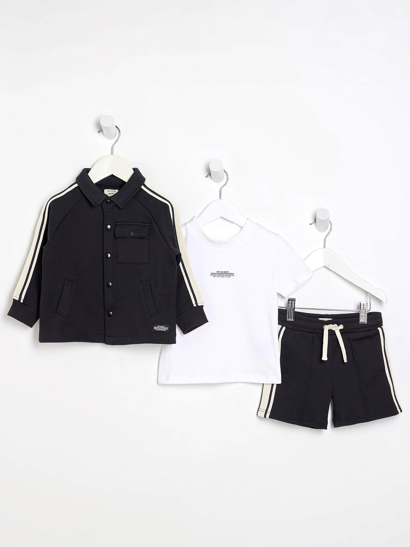 river-island-mini-mini-boys-taped-shorts-set-3-piece-set-navy