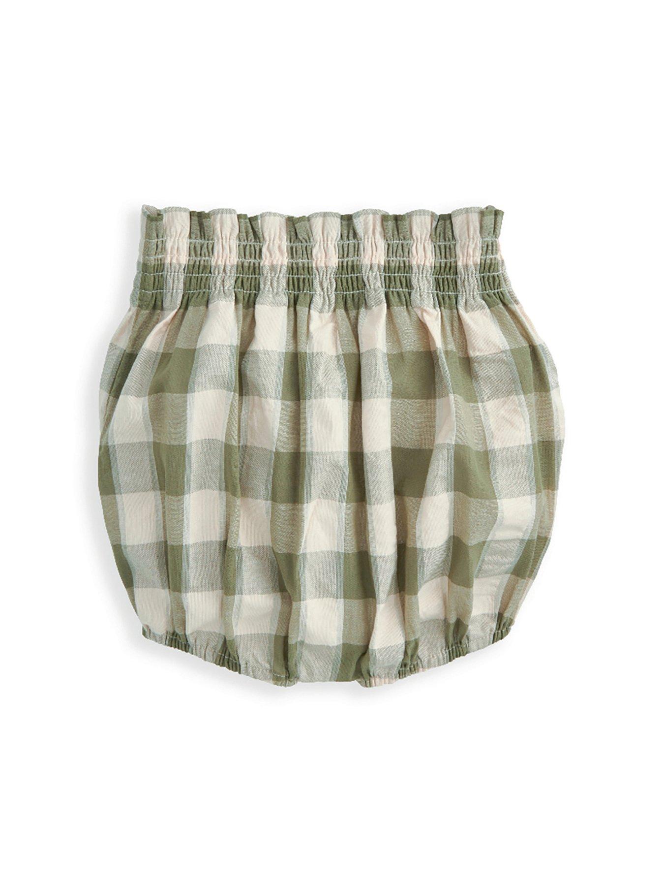  image of mamas-papas-baby-girls-2-piece-gingham-dress-bloomer-set-green