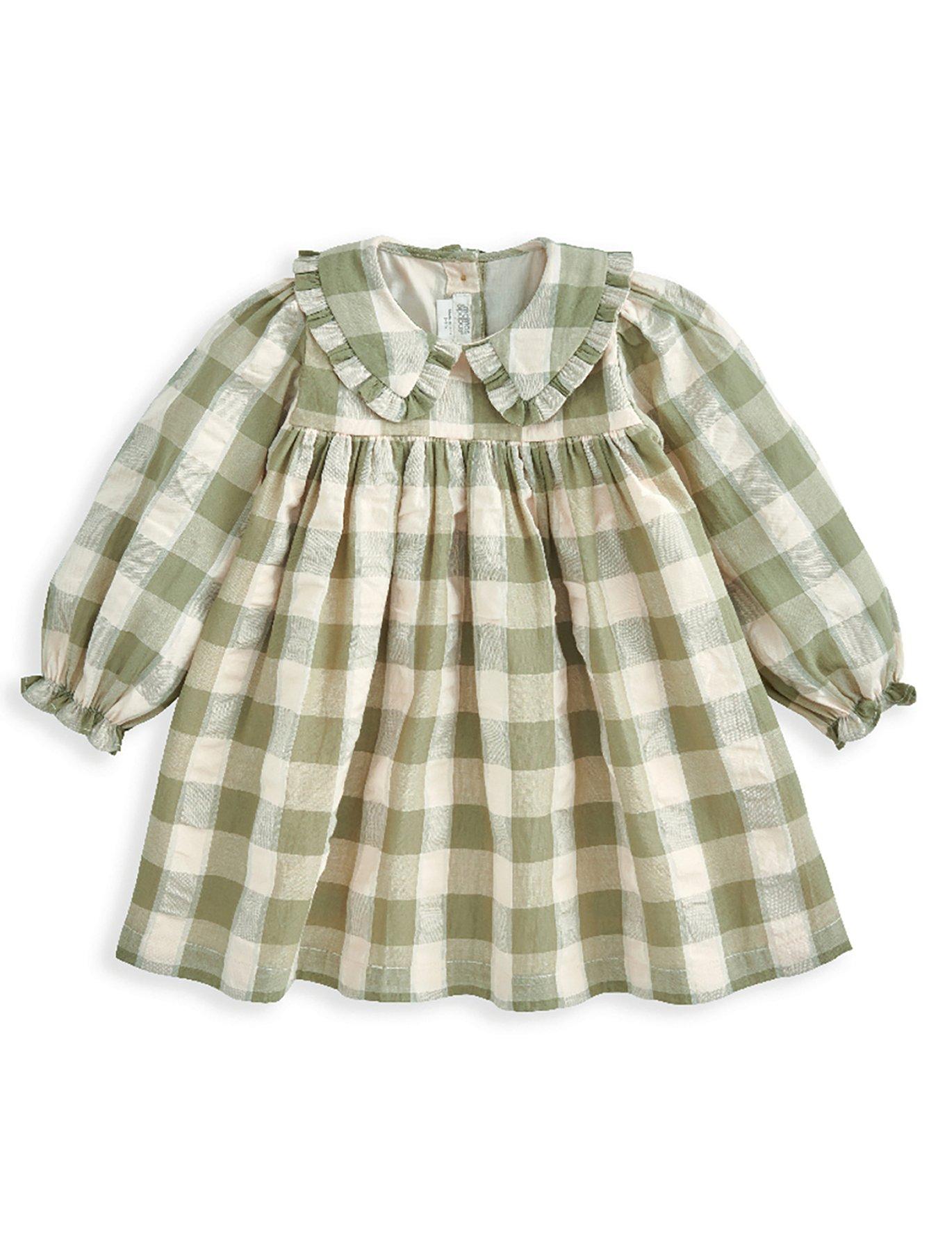 image of mamas-papas-baby-girls-gingham-shirt-dress-cream