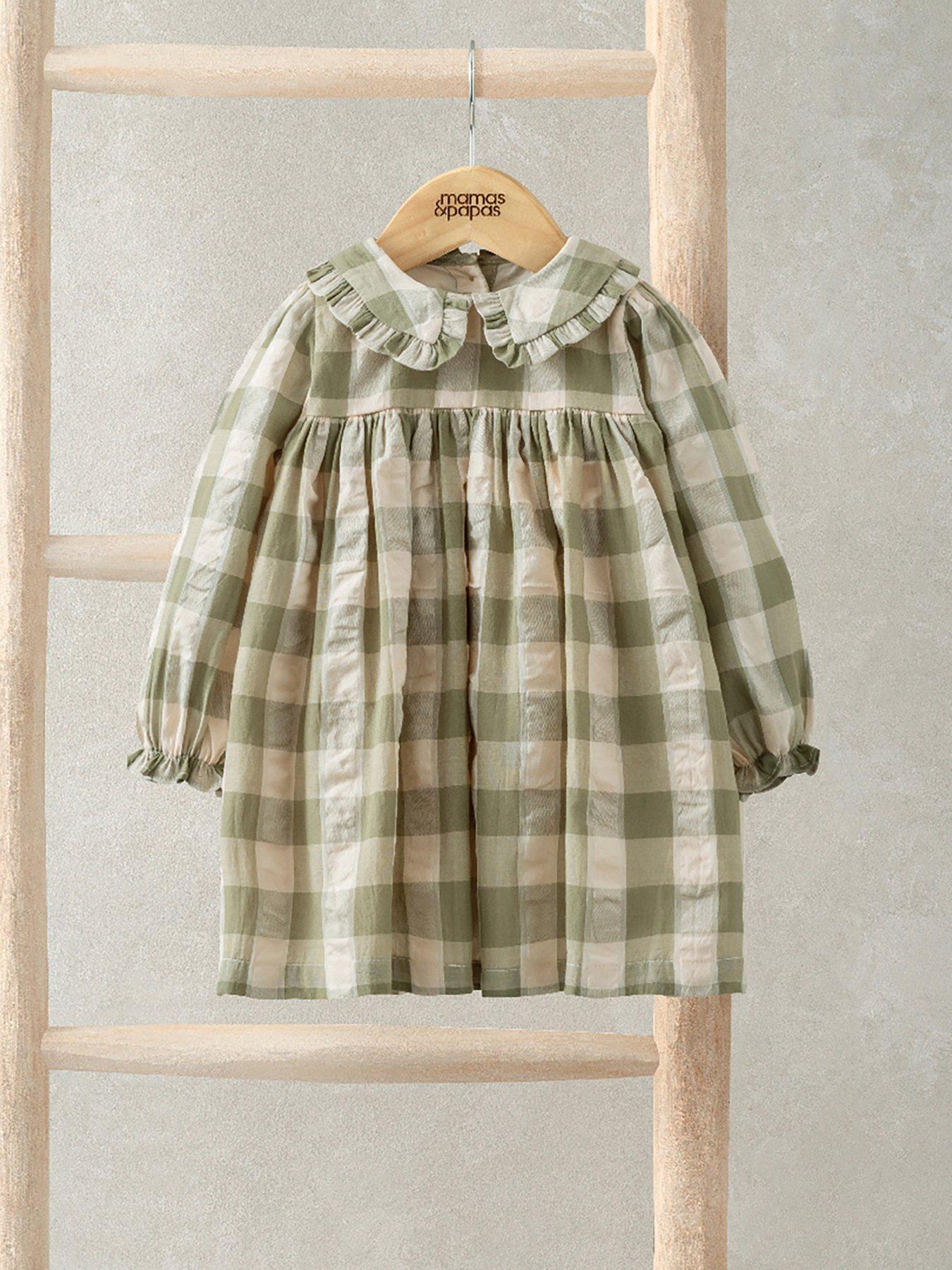  image of mamas-papas-baby-girls-gingham-shirt-dress-cream